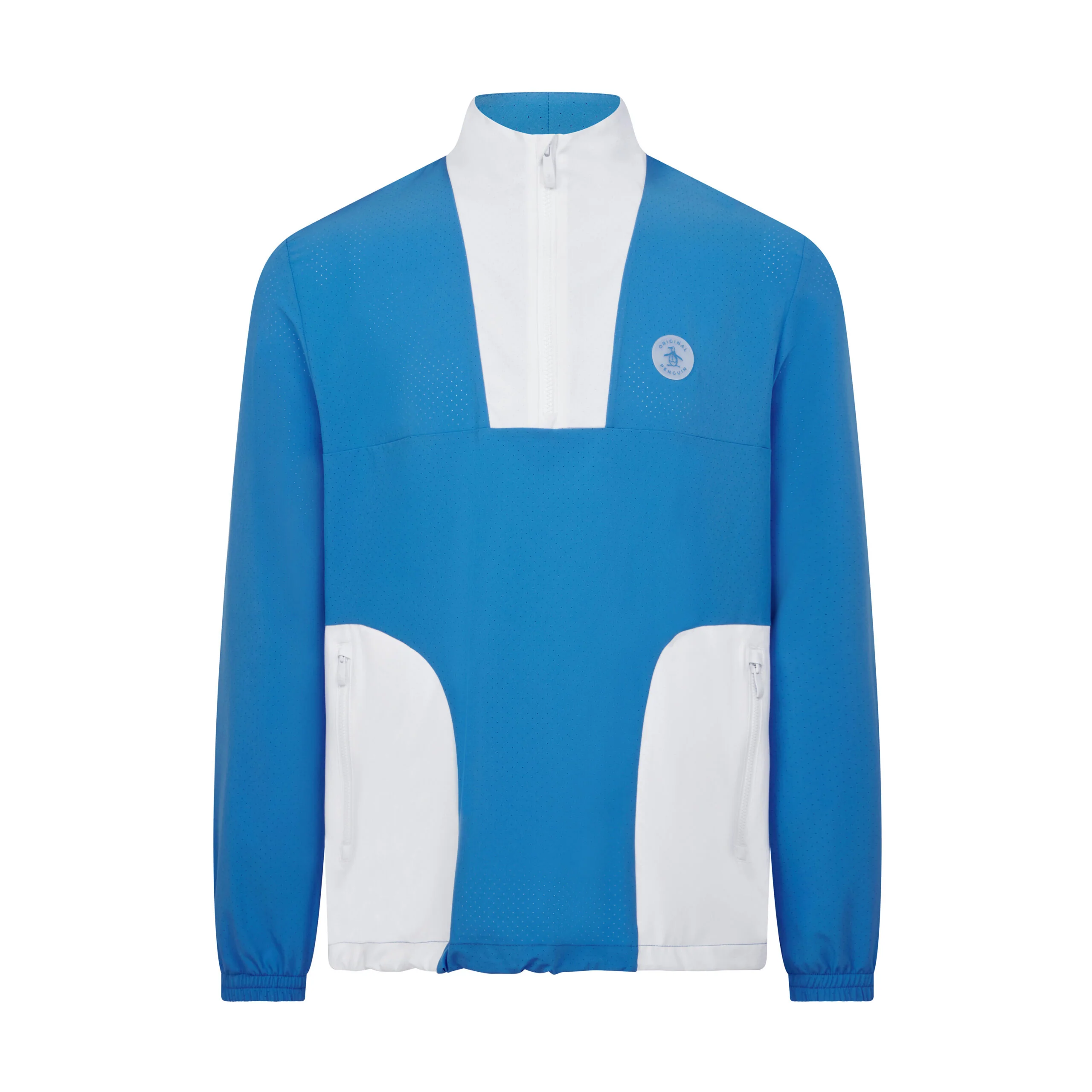 Lightweight 1/4 Zip Colour Block Golf Pullover In French Blue - Image 5