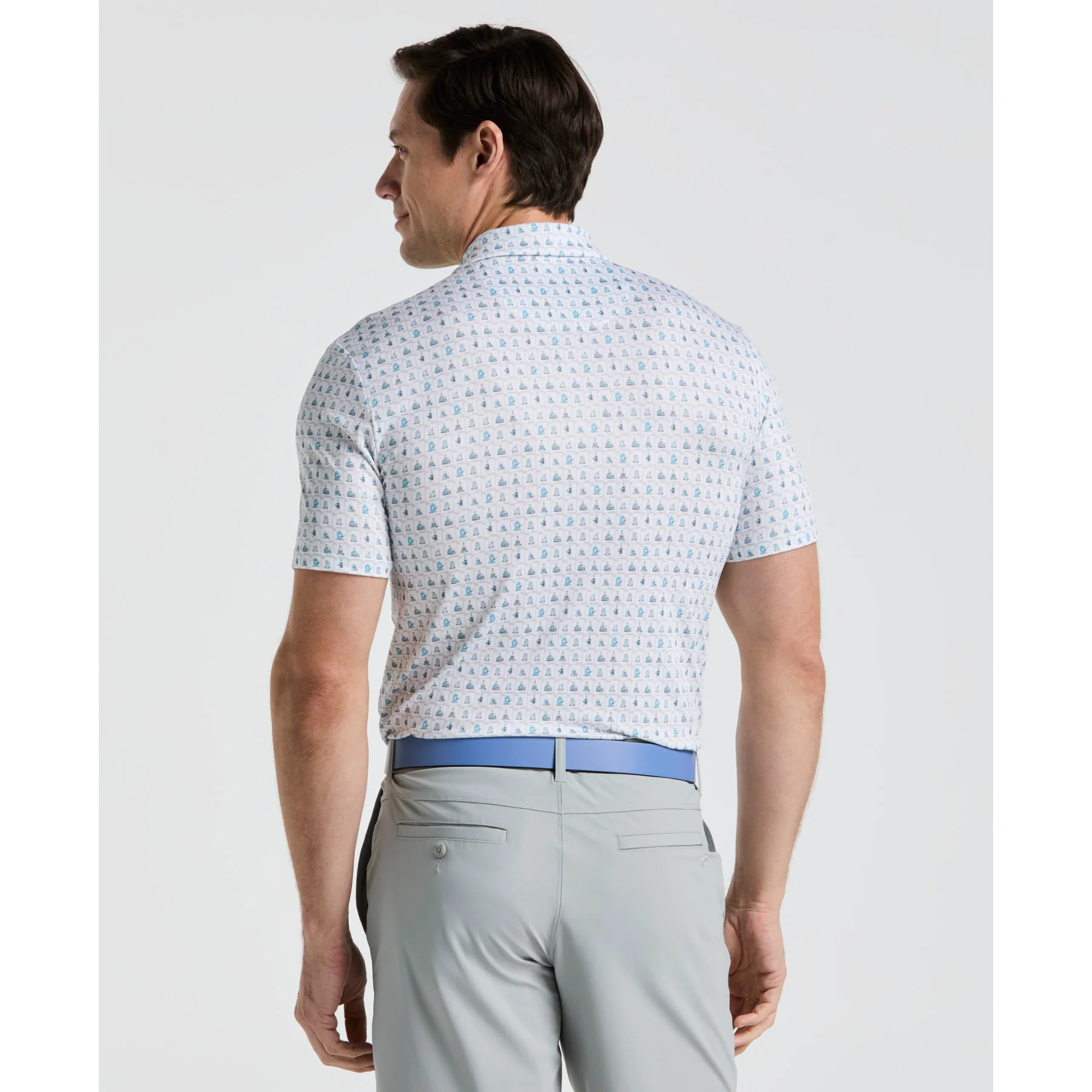 19th Hole Windowpane Novelty Printed Golf Polo Shirt In Bright White - Image 2