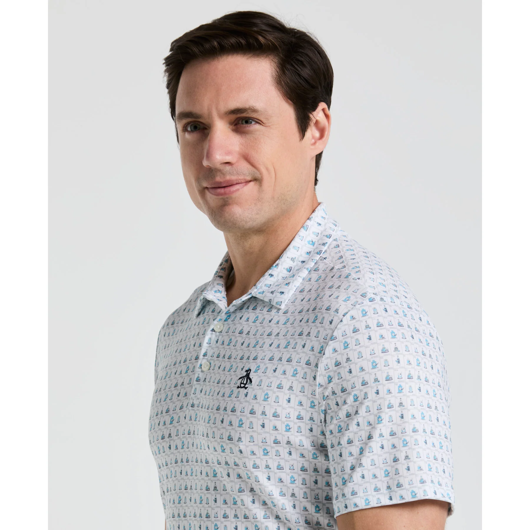 19th Hole Windowpane Novelty Printed Golf Polo Shirt In Bright White - Image 3
