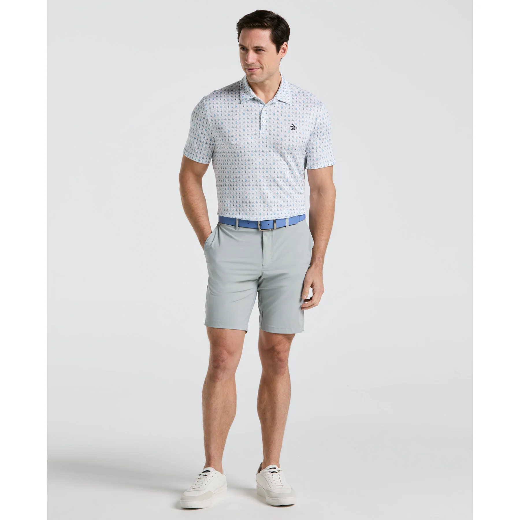 19th Hole Windowpane Novelty Printed Golf Polo Shirt In Bright White - Image 4
