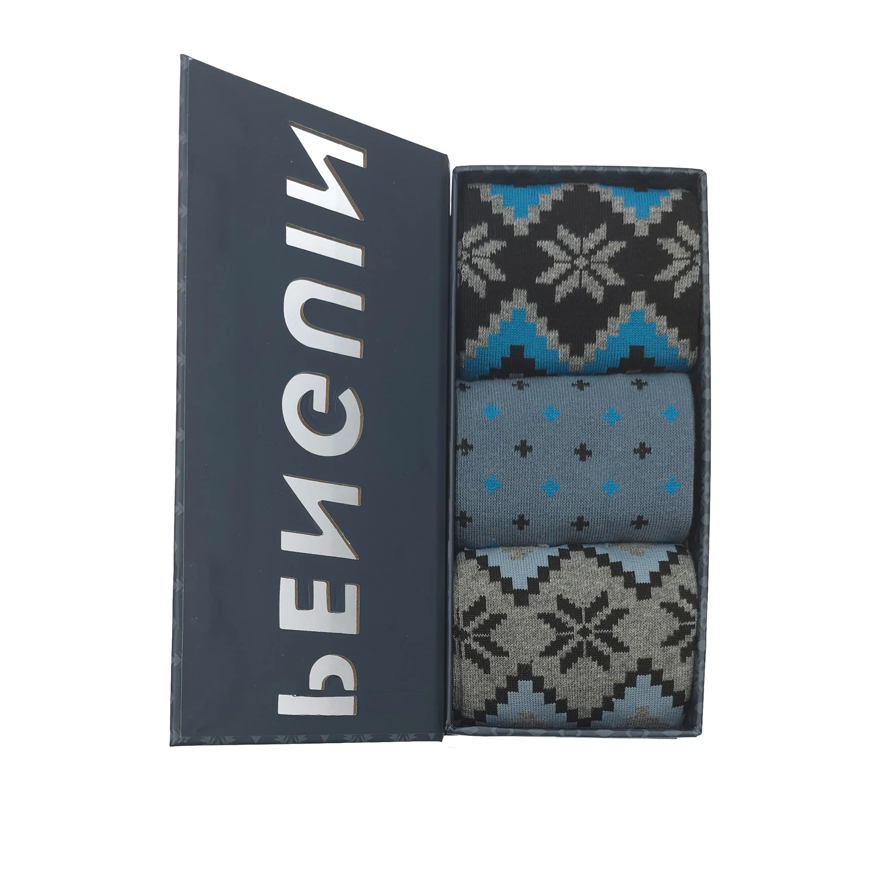 3 Pack Snowflake Fairisle Ankle Socks In Black/Maui Blue - Image 2
