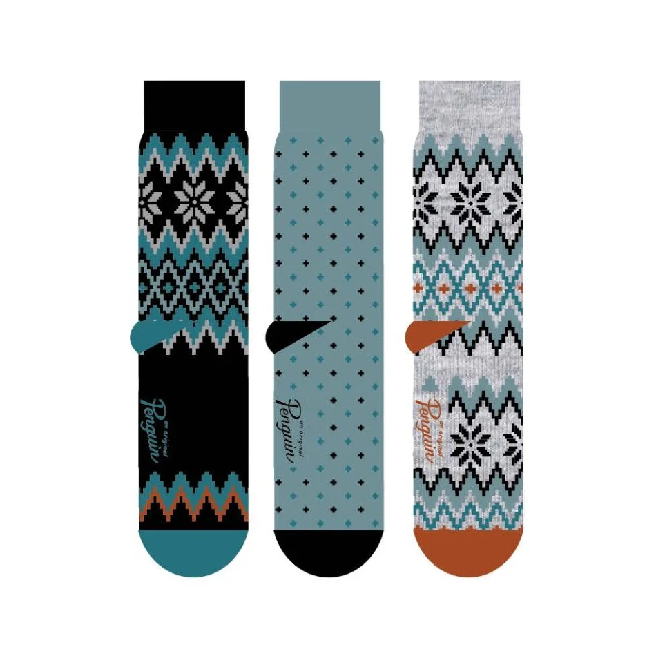 3 Pack Snowflake Fairisle Ankle Socks In Black/Maui Blue - Image 4