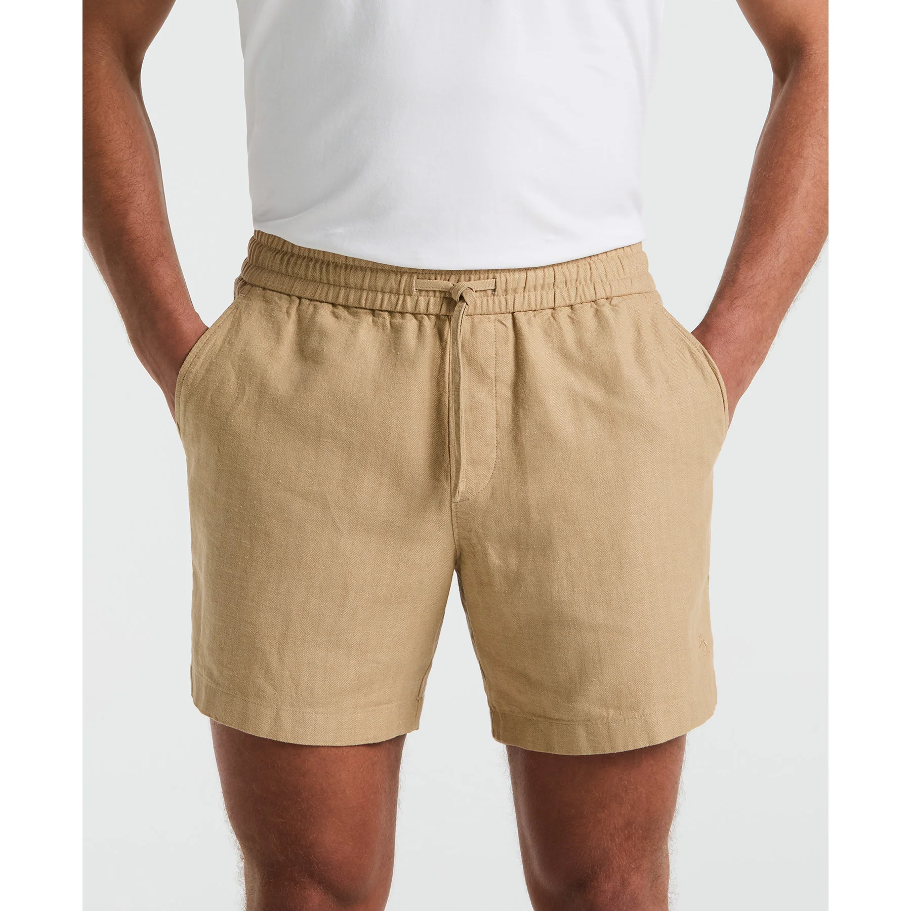 6" Linen Blend Shorts In Travertine - Image 3