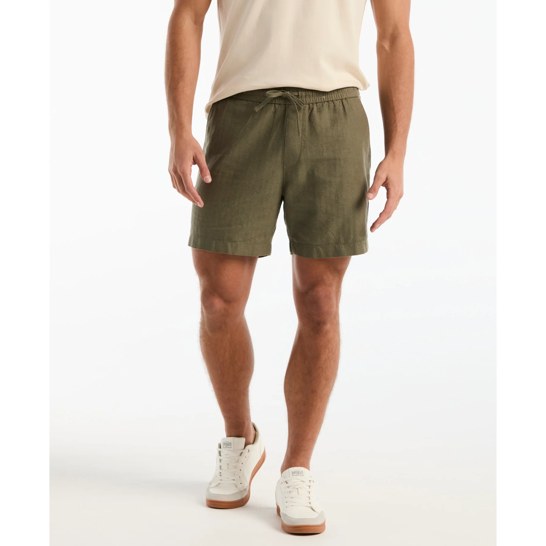 6" Linen Cotton Shorts In Dusty Olive - Image 2