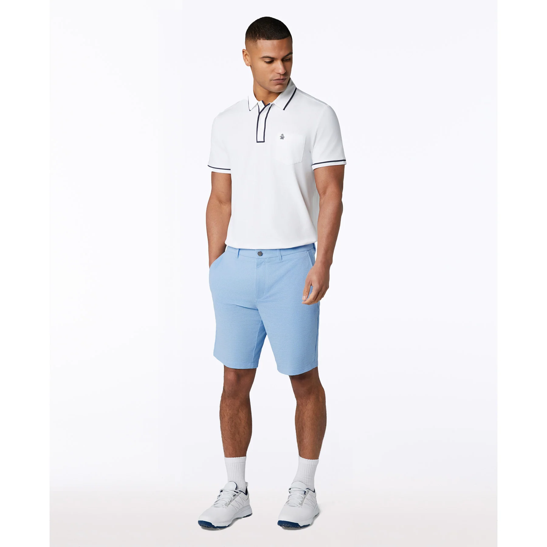 9" Seersucker Golf Shorts In Baby Blue Jay