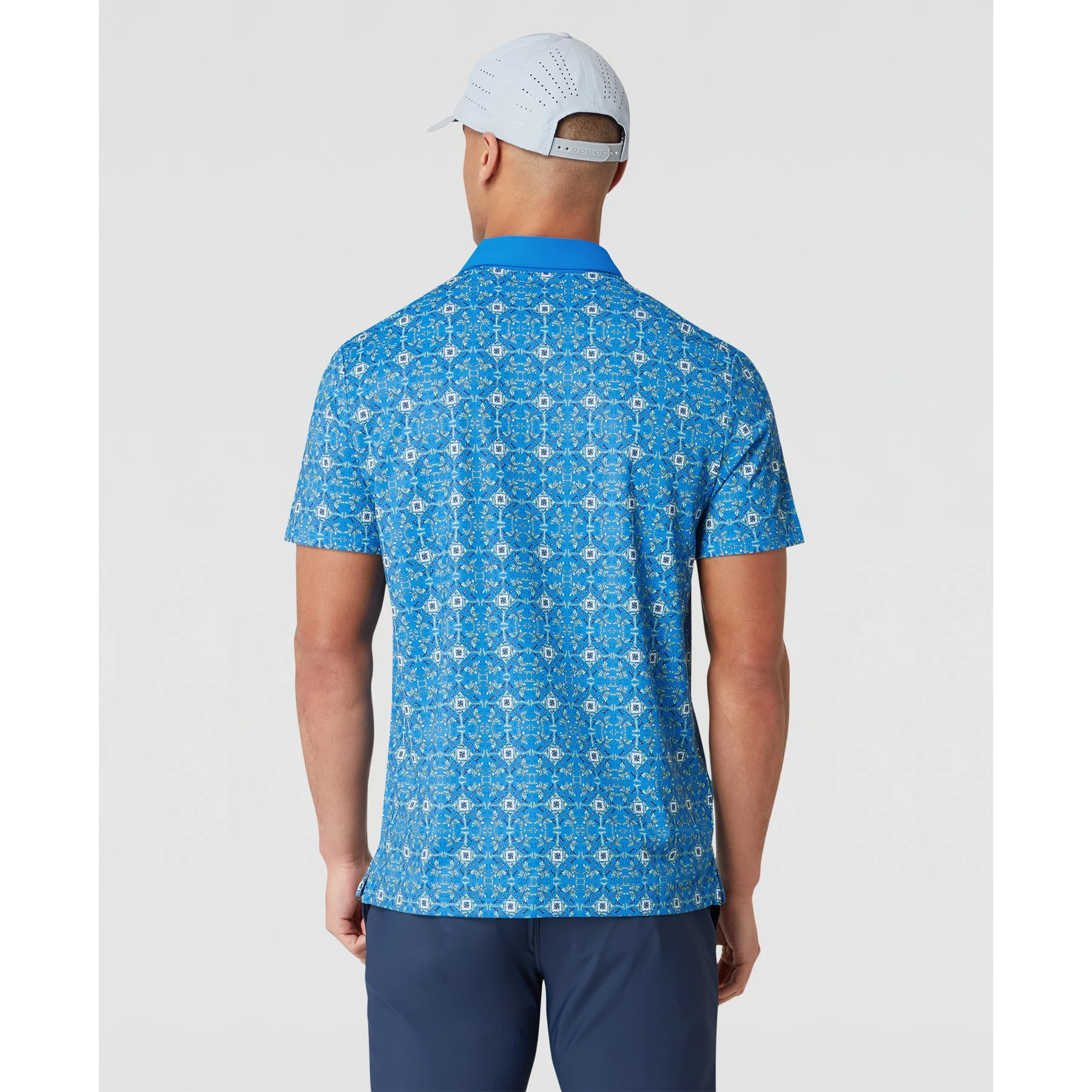 All Over Cocktail Windowpane Printed Golf Polo Shirt In French Blue - Image 2