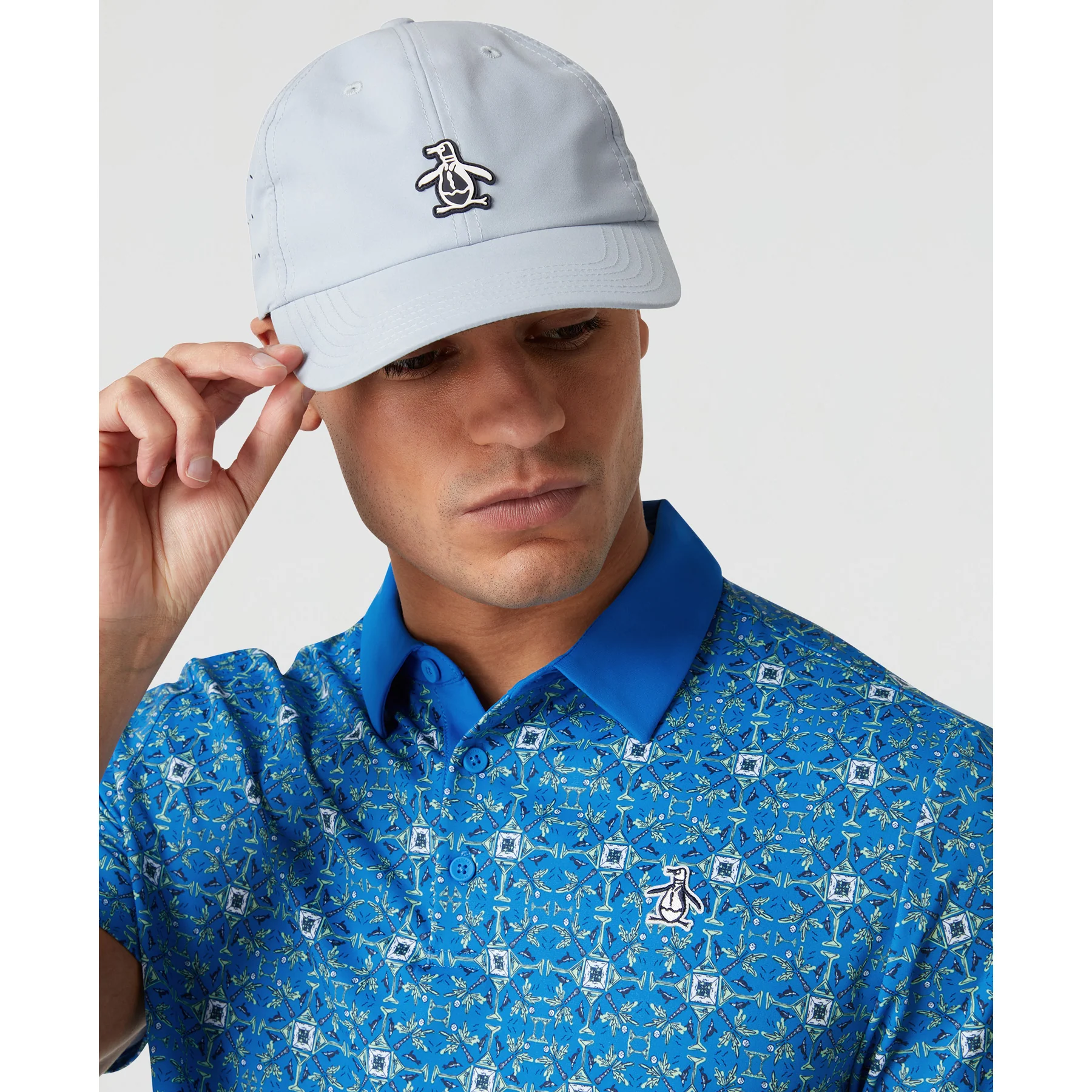 All Over Cocktail Windowpane Printed Golf Polo Shirt In French Blue - Image 3