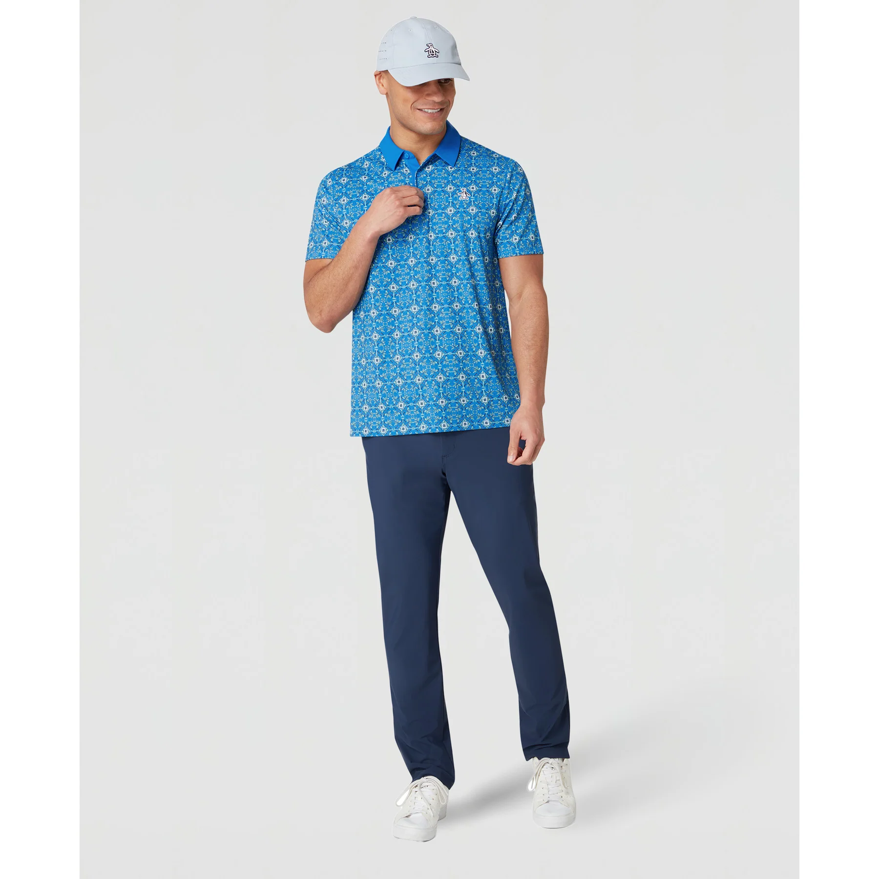 All Over Cocktail Windowpane Printed Golf Polo Shirt In French Blue - Image 4