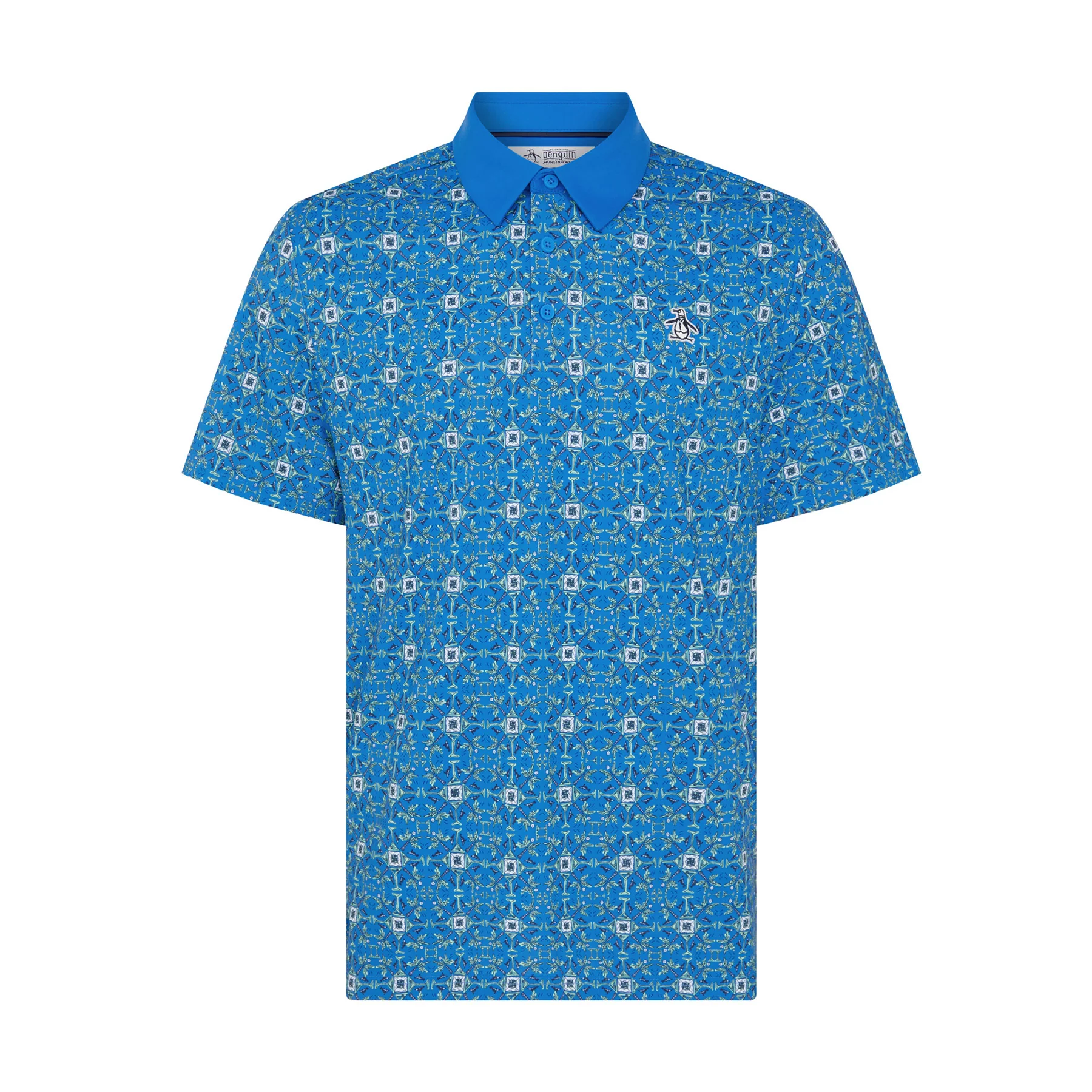 All Over Cocktail Windowpane Printed Golf Polo Shirt In French Blue - Image 5