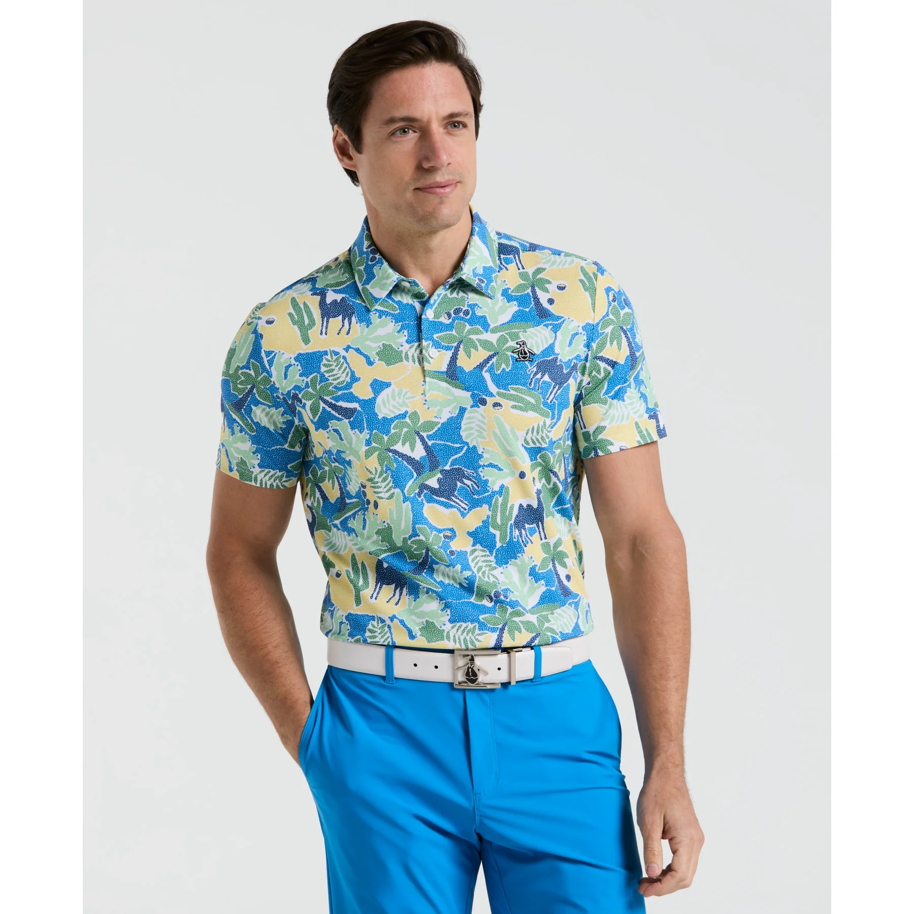 All Over Ibiza Print Earl Golf Polo Shirt In Bright White