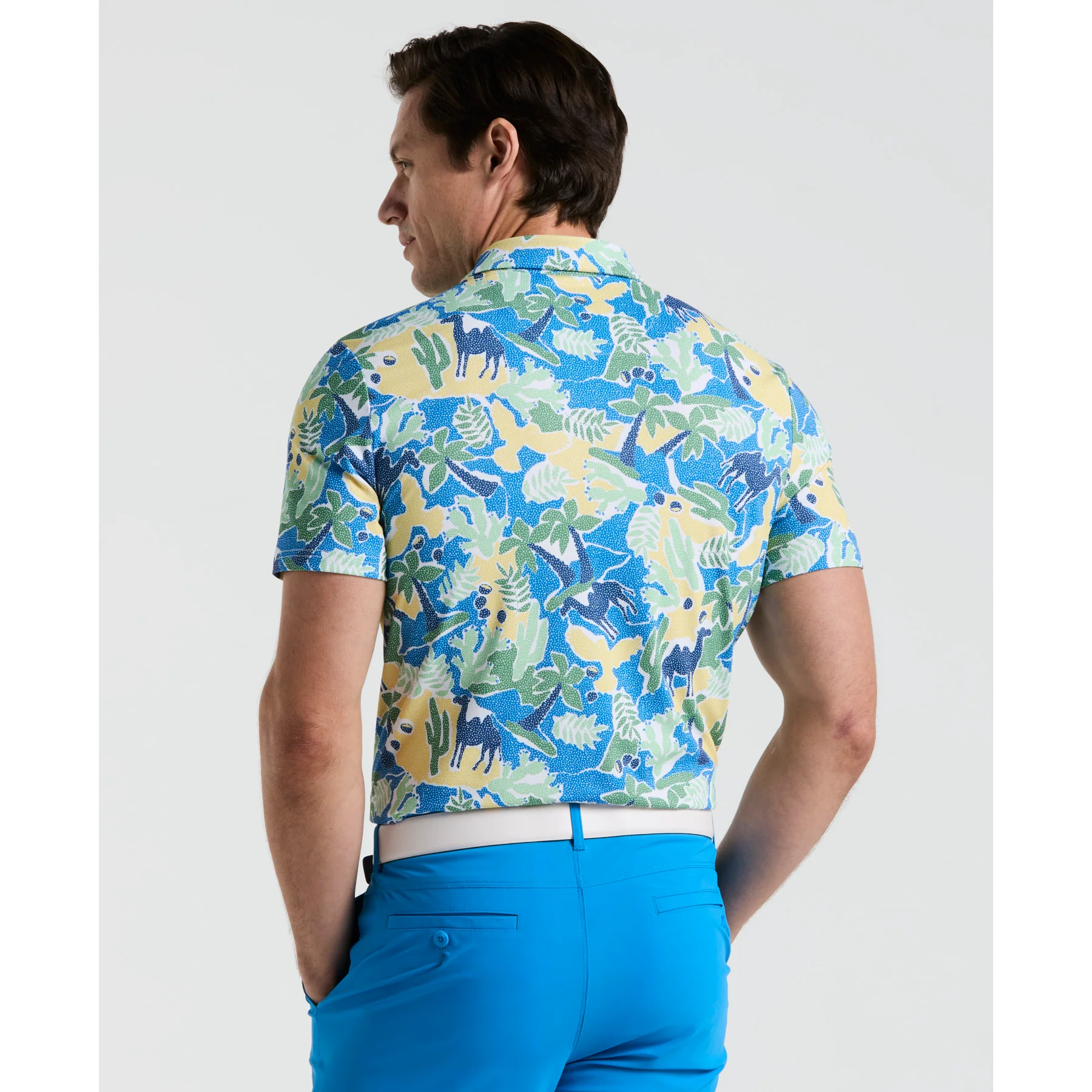 All Over Ibiza Print Earl Golf Polo Shirt In Bright White - Image 2