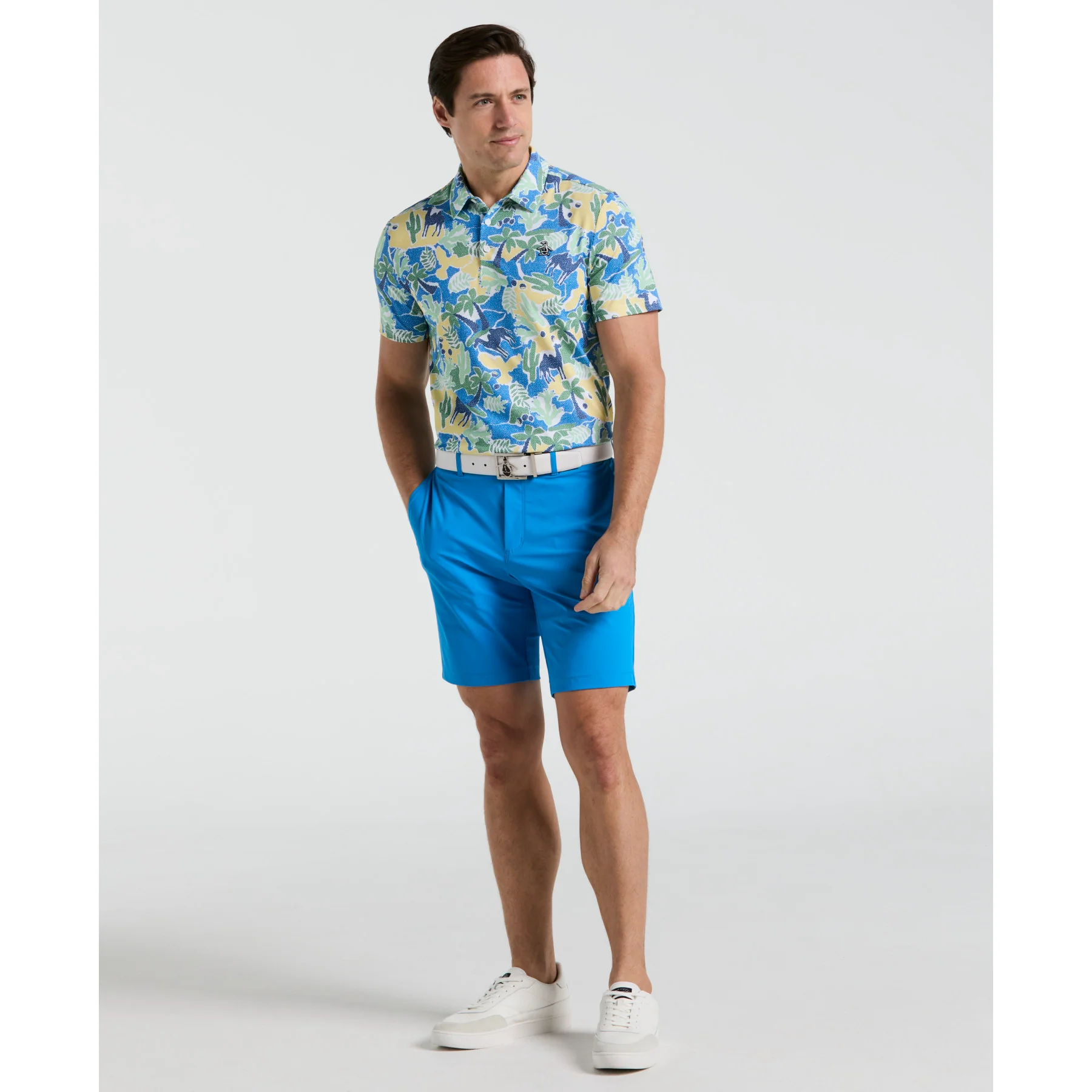 All Over Ibiza Print Earl Golf Polo Shirt In Bright White - Image 4