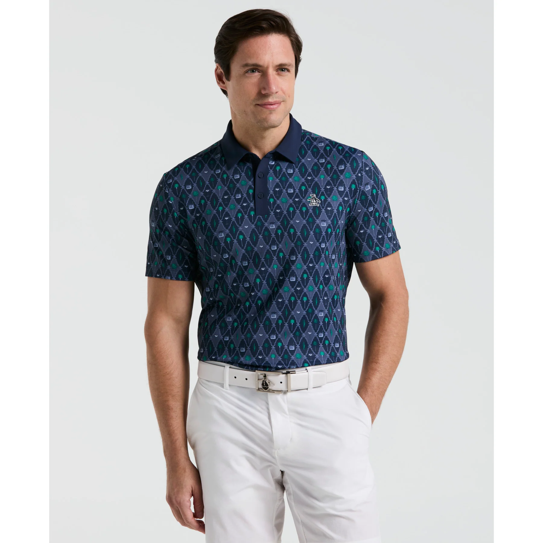 All Over Lattice Cocktail Print Earl Golf Polo Shirt In Black Iris
