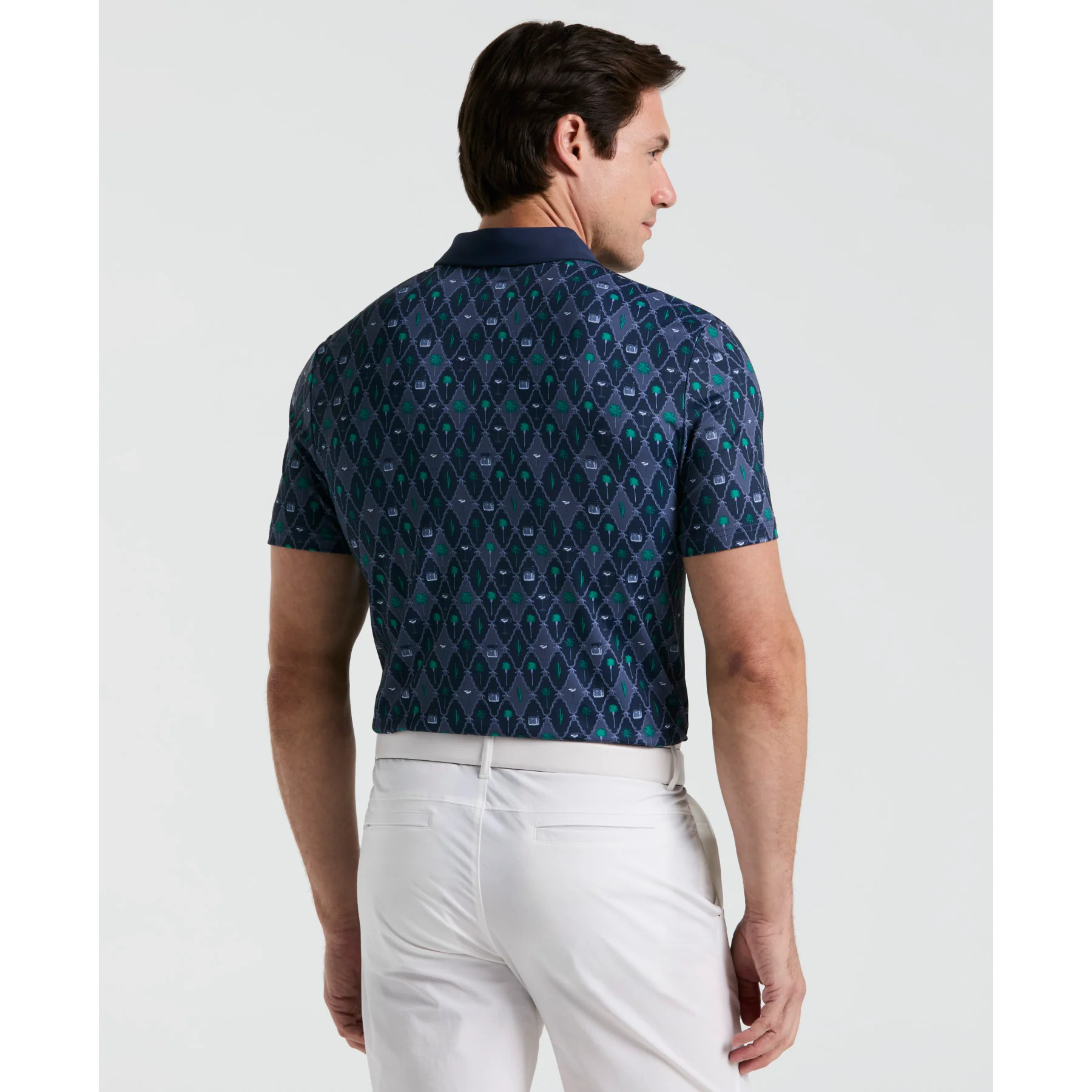 All Over Lattice Cocktail Print Earl Golf Polo Shirt In Black Iris - Image 2
