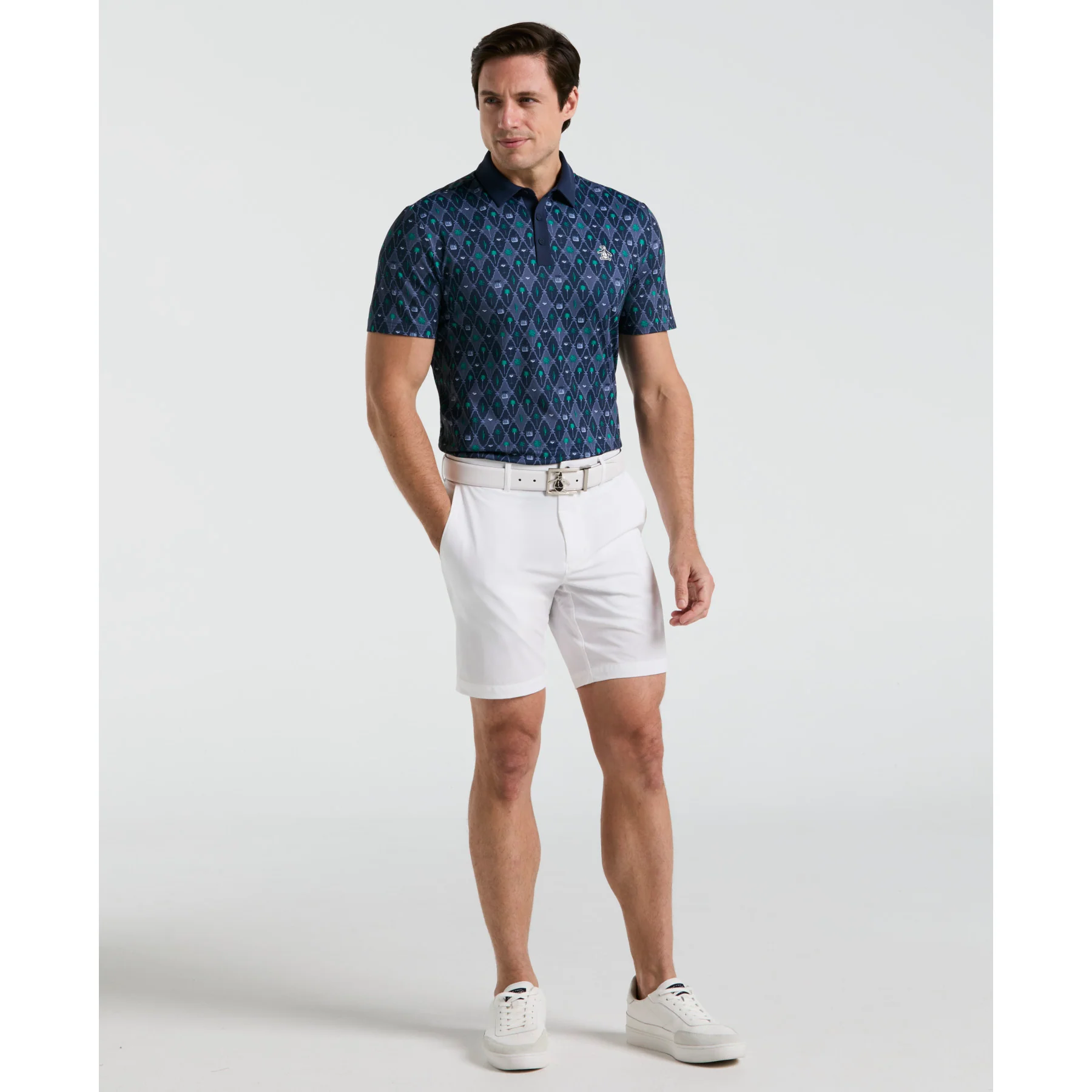 All Over Lattice Cocktail Print Earl Golf Polo Shirt In Black Iris - Image 3