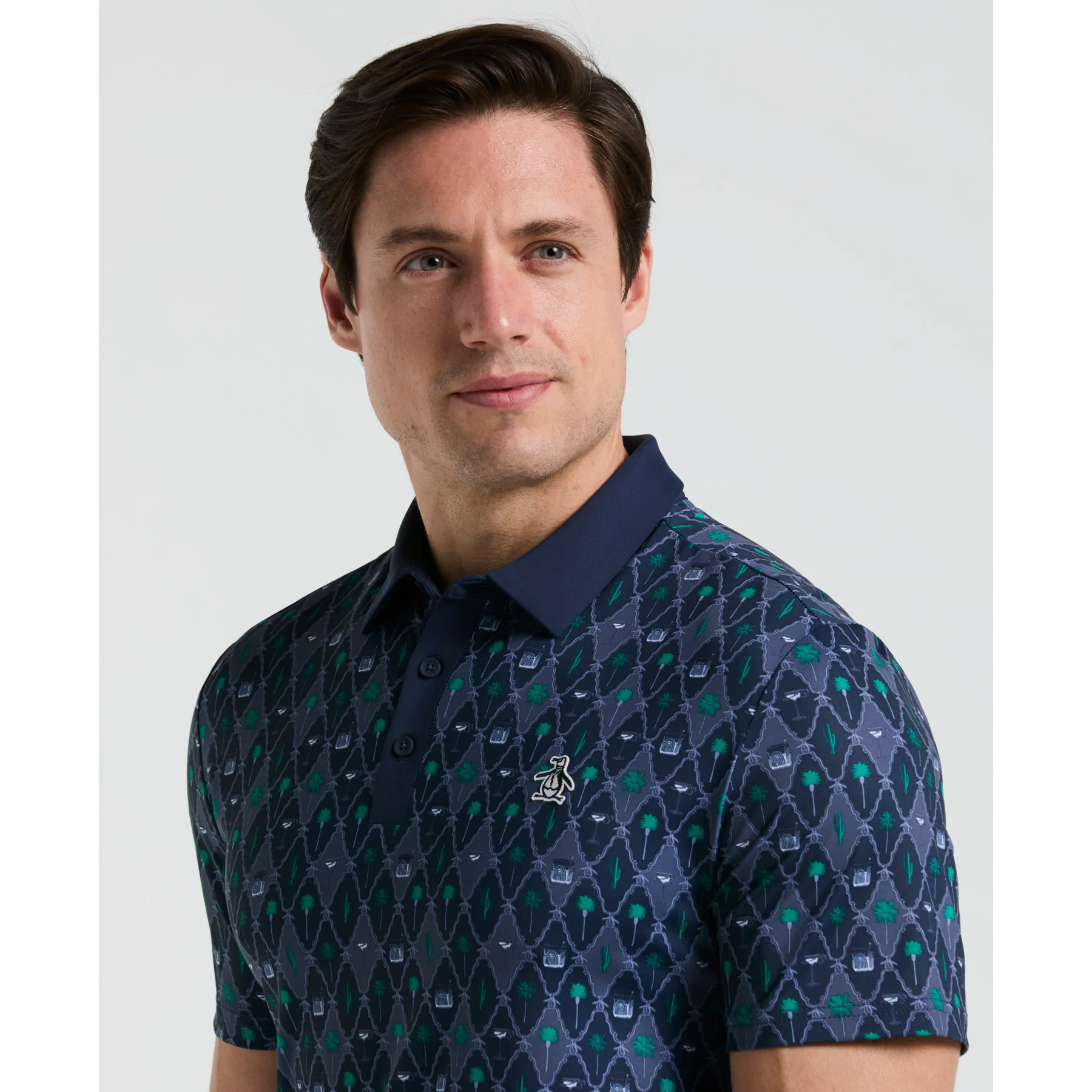 All Over Lattice Cocktail Print Earl Golf Polo Shirt In Black Iris - Image 4