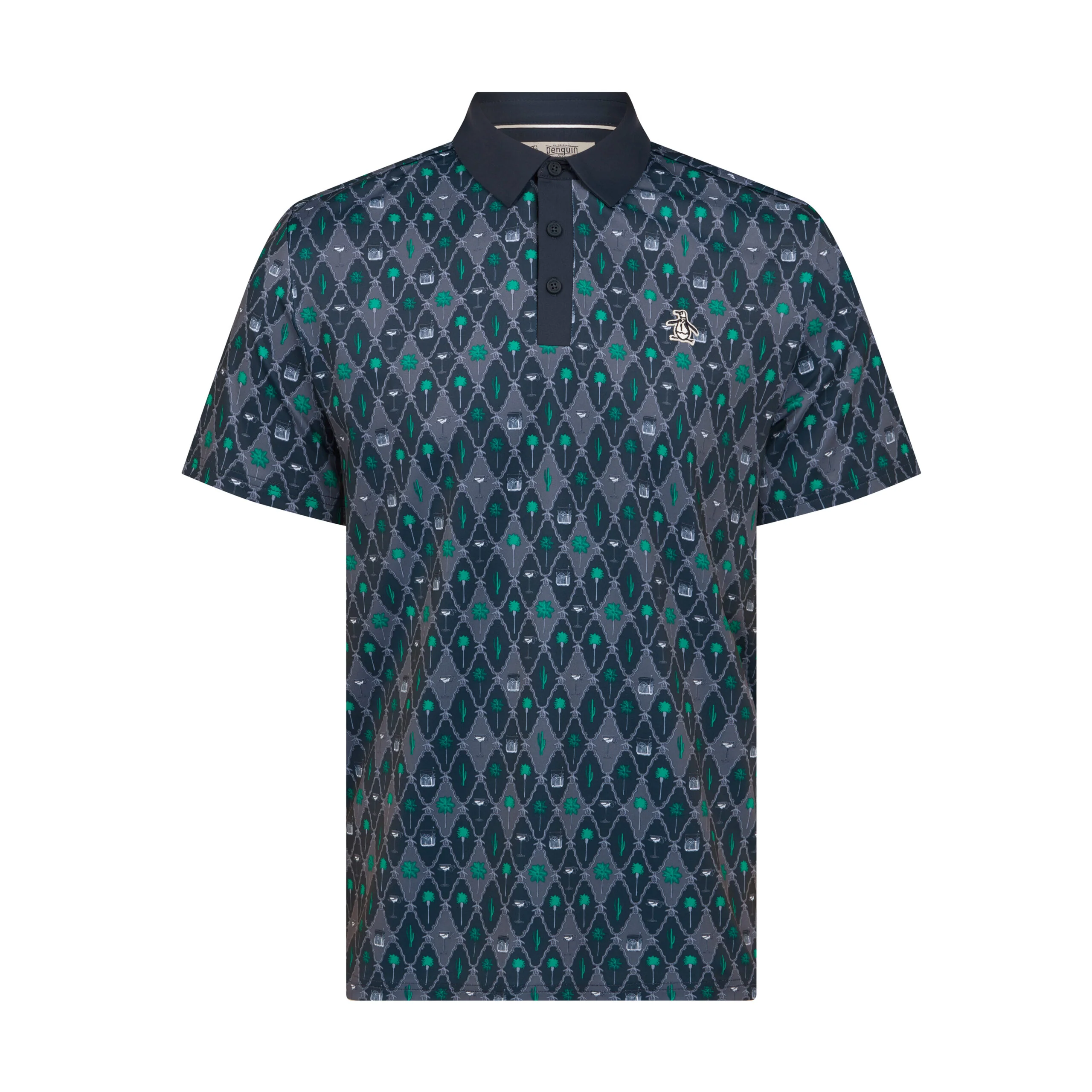 All Over Lattice Cocktail Print Earl Golf Polo Shirt In Black Iris - Image 5