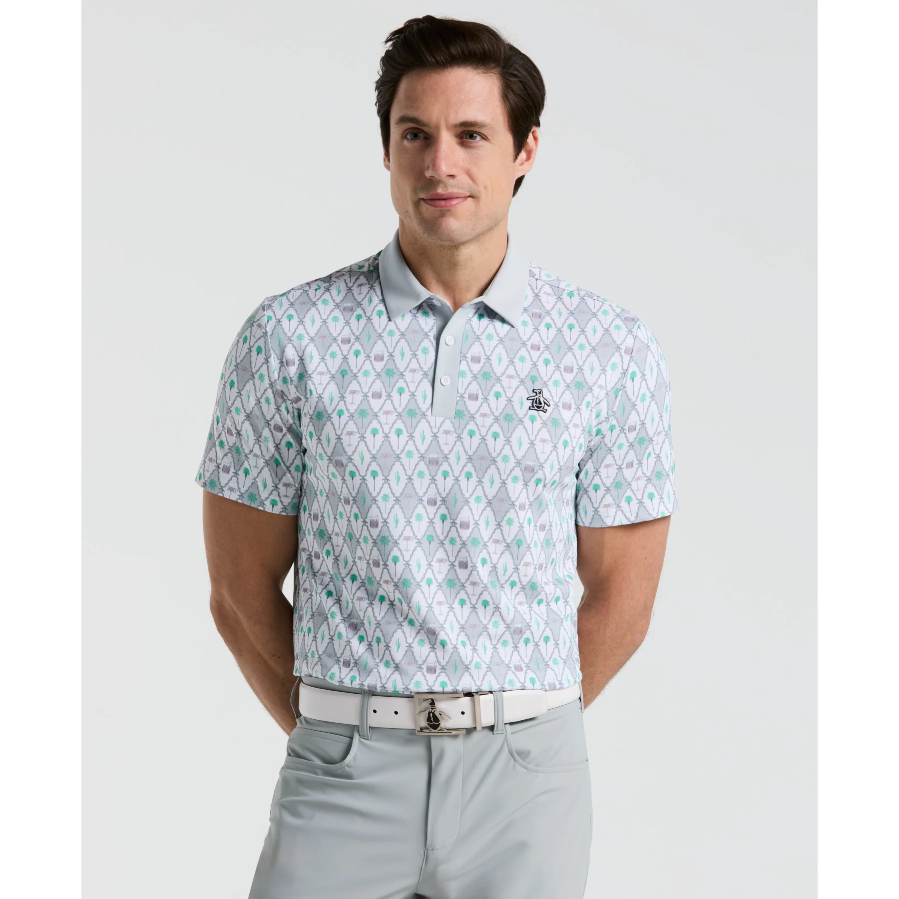 All Over Lattice Cocktail Print Earl Golf Polo Shirt In Bright White