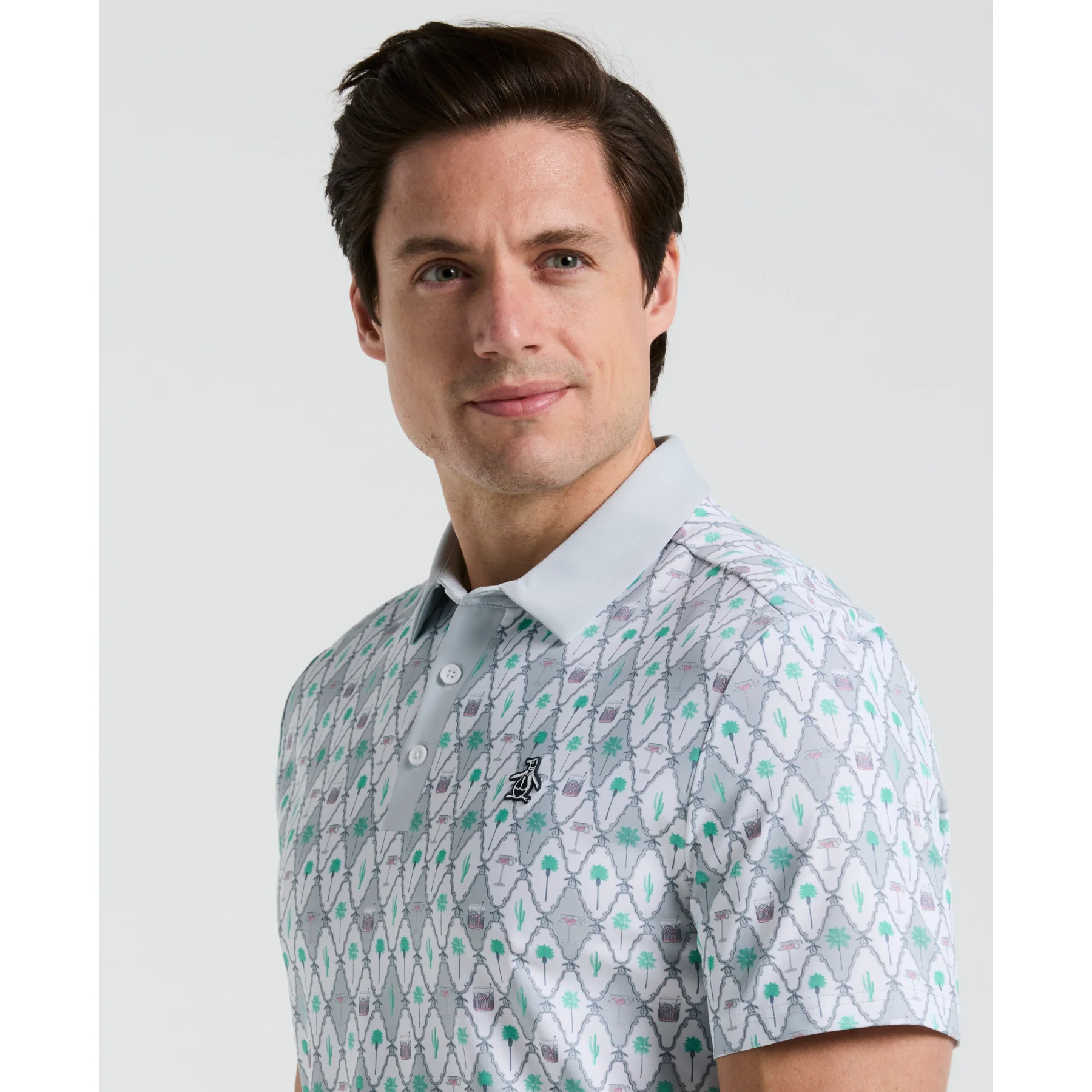 All Over Lattice Cocktail Print Earl Golf Polo Shirt In Bright White - Image 4