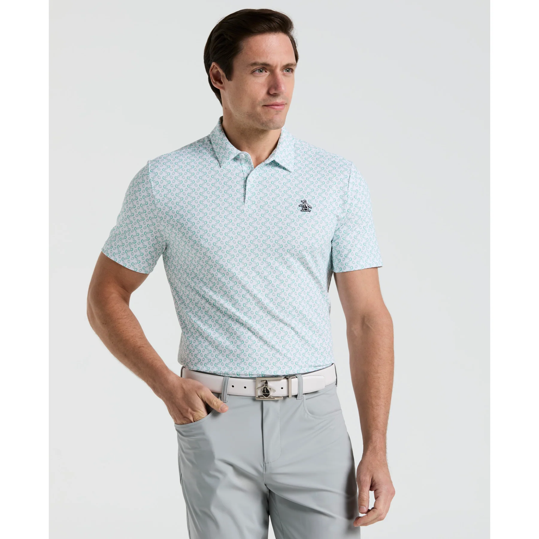 All Over Lifesaver Print Golf Polo Shirt In Bright White