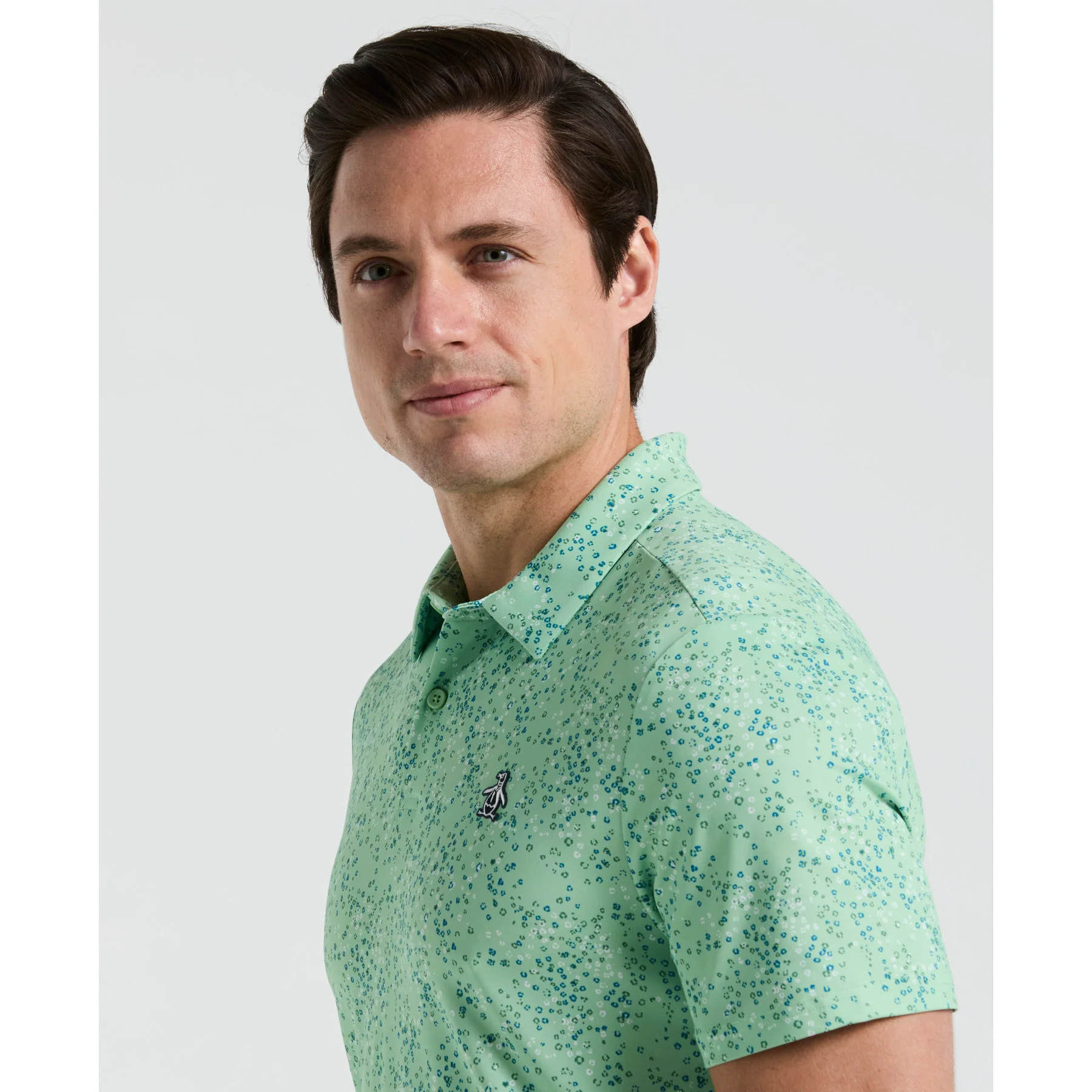 All Over Micro Abstract Printed Golf Polo Shirt In Sprucestone - Image 3
