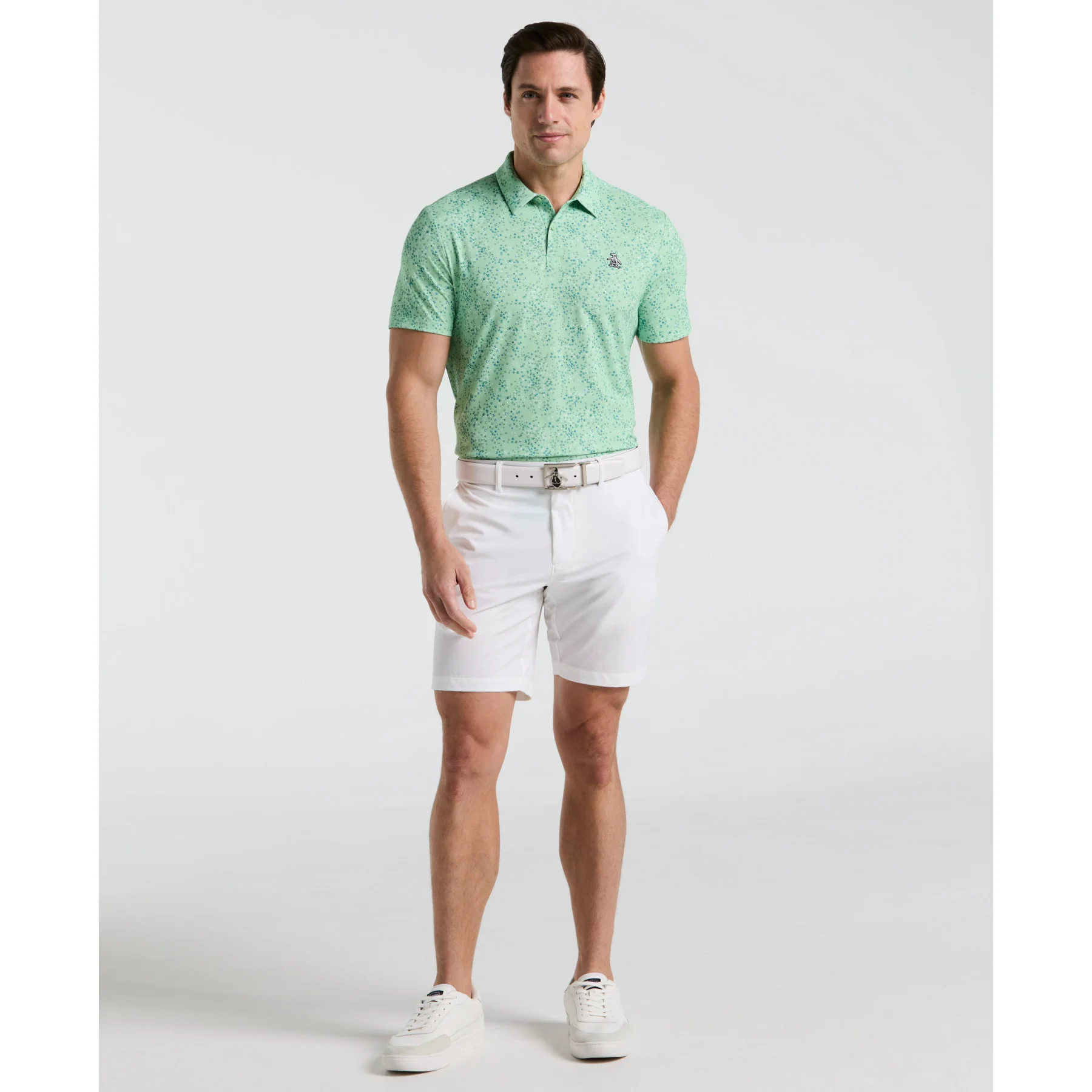 All Over Micro Abstract Printed Golf Polo Shirt In Sprucestone - Image 4