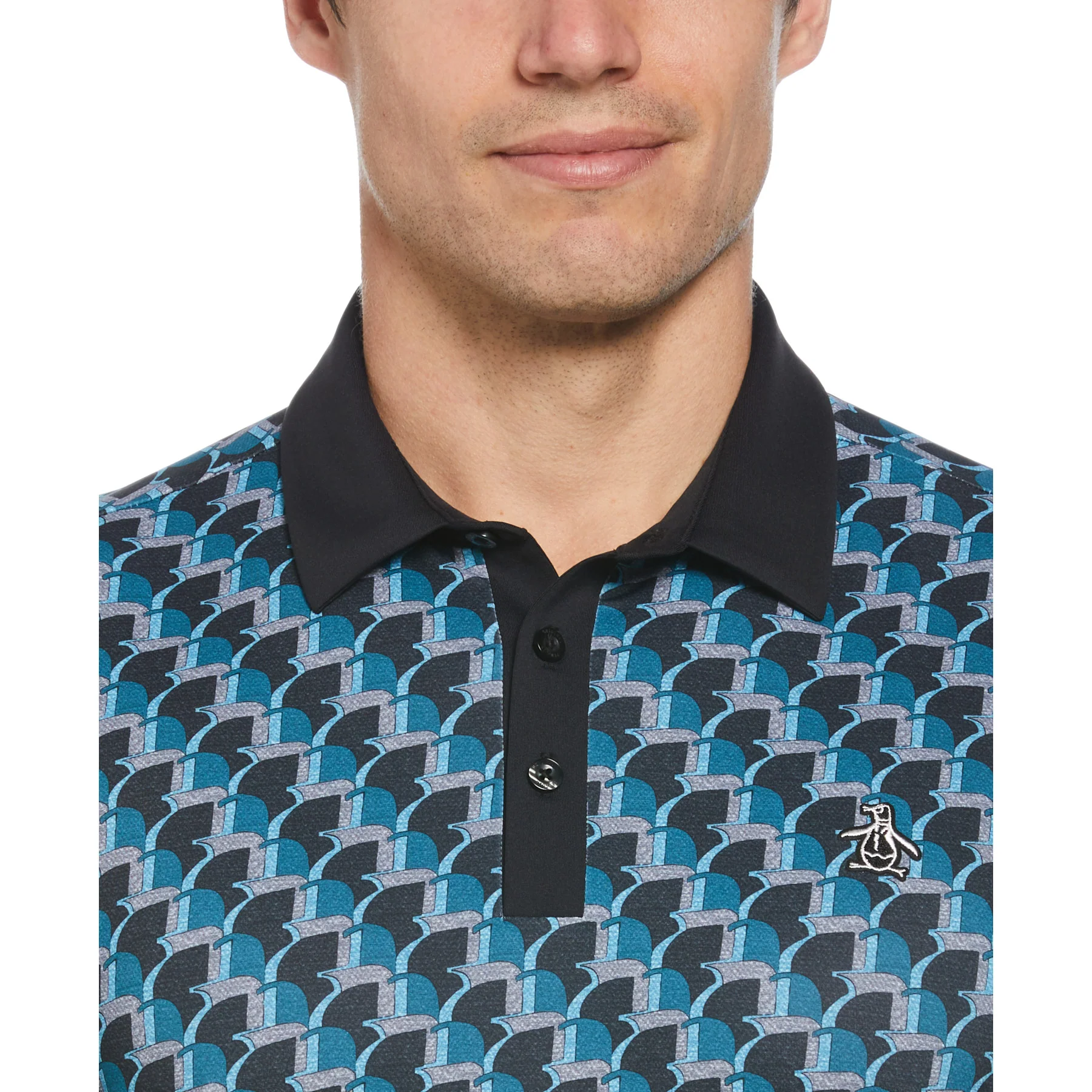 All Over Penguin Print Golf Polo Shirt In Caviar - Image 3