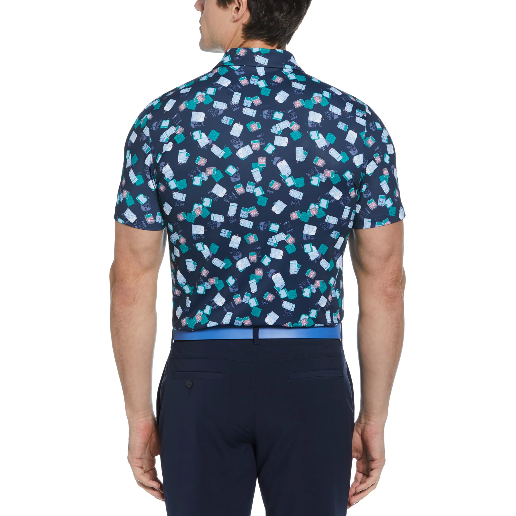 All Over Pete's Travel Tags Print Golf Polo Shirt In Black Iris - Image 2