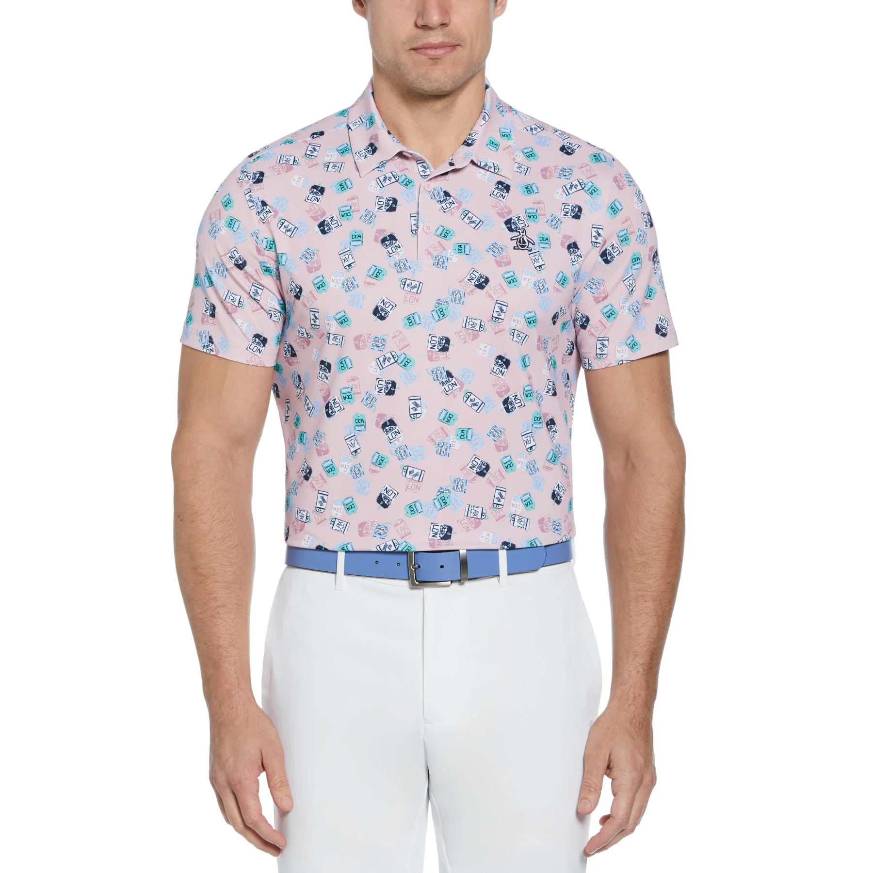 All Over Pete's Travel Tags Print Golf Polo Shirt In Charm Pink