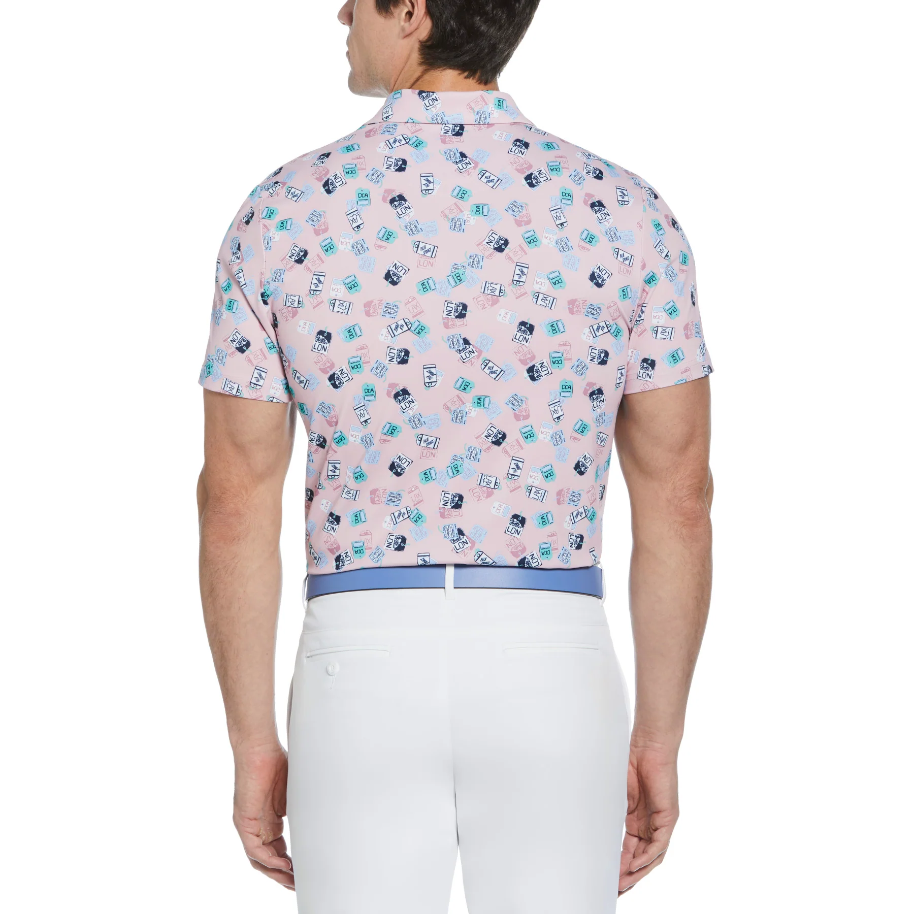 All Over Pete's Travel Tags Print Golf Polo Shirt In Charm Pink - Image 2