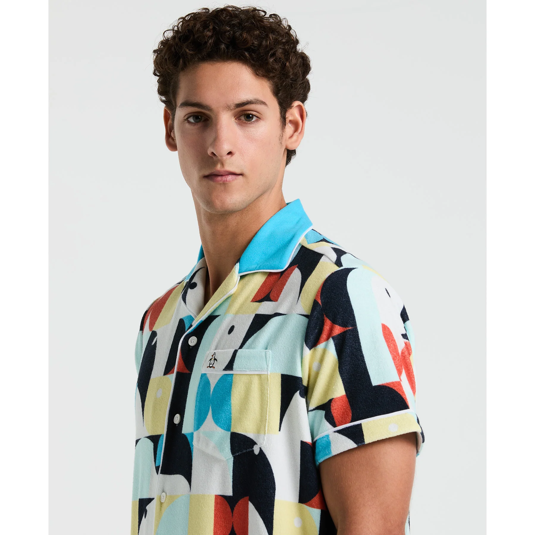Allover Deco Print Short Sleeve Shirt In Horizon Blue - Image 3