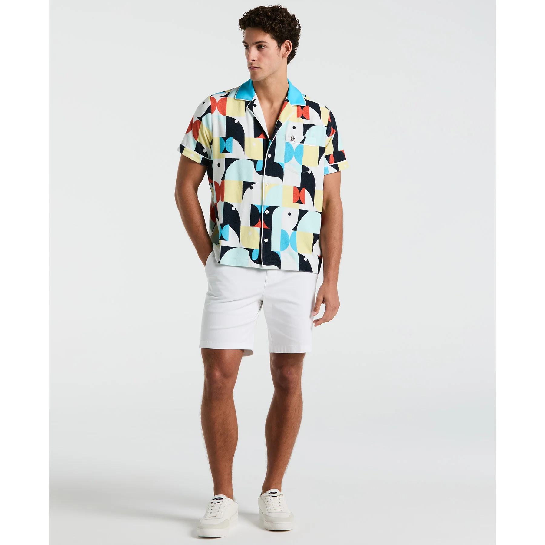 Allover Deco Print Short Sleeve Shirt In Horizon Blue - Image 4