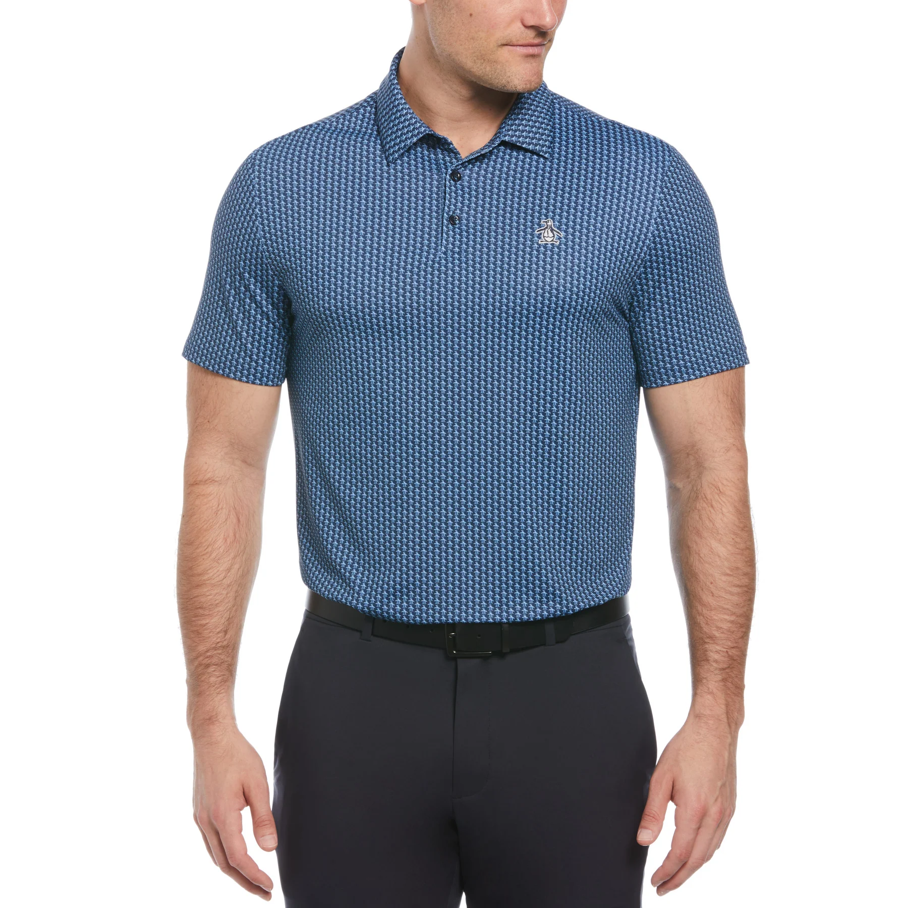 Allover Pete Print Short Sleeve Golf Polo Shirt In Black Iris