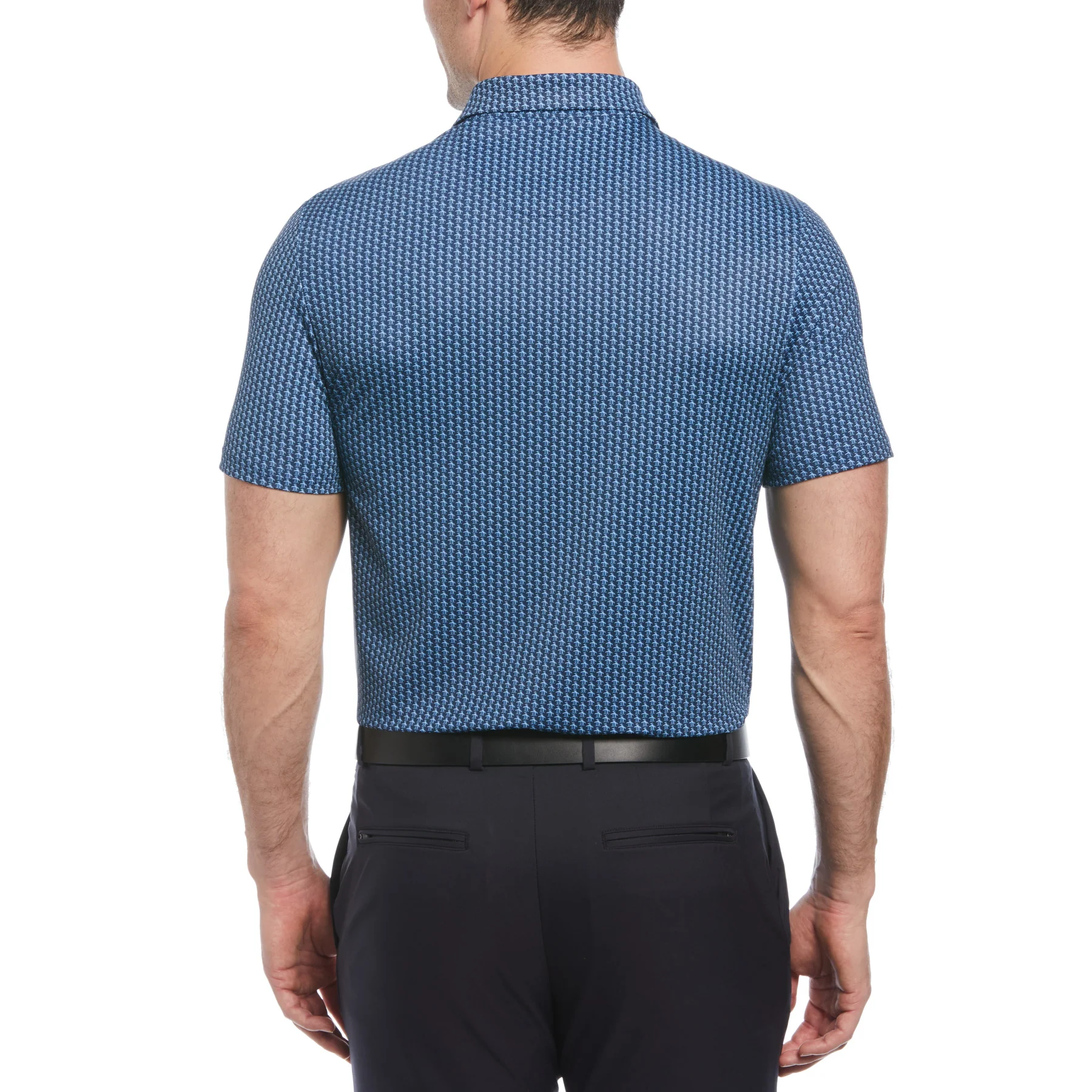 Allover Pete Print Short Sleeve Golf Polo Shirt In Black Iris - Image 2