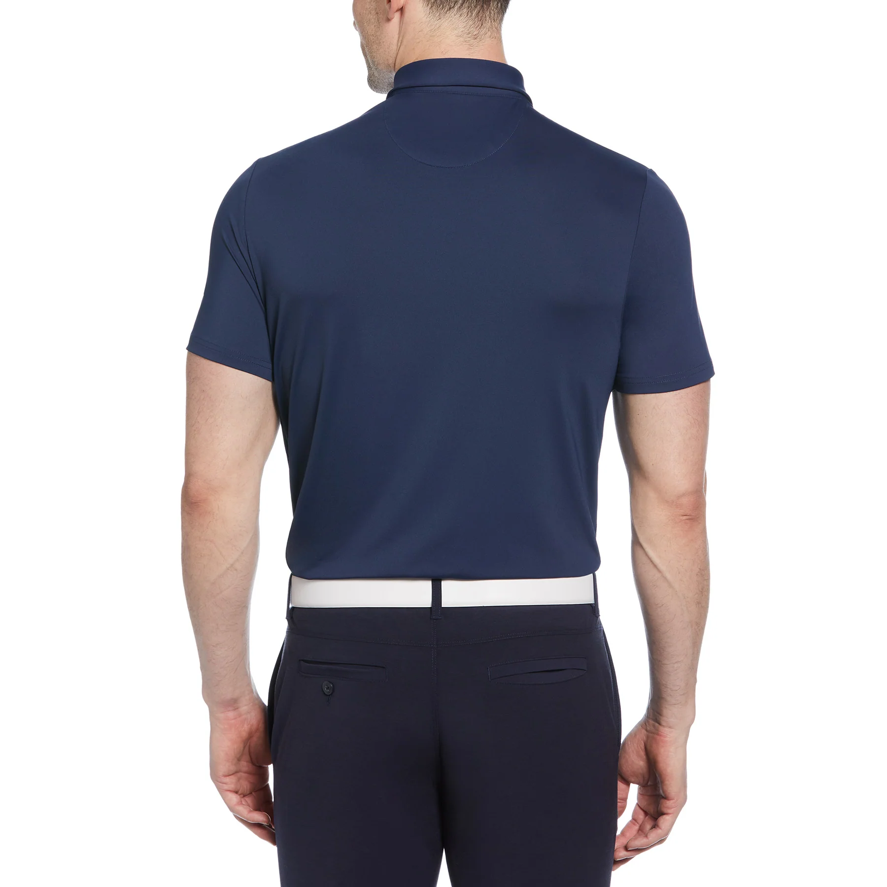 Asymmetrical Pete Gingham Colour Block Golf Polo Shirt In Black Iris - Image 2