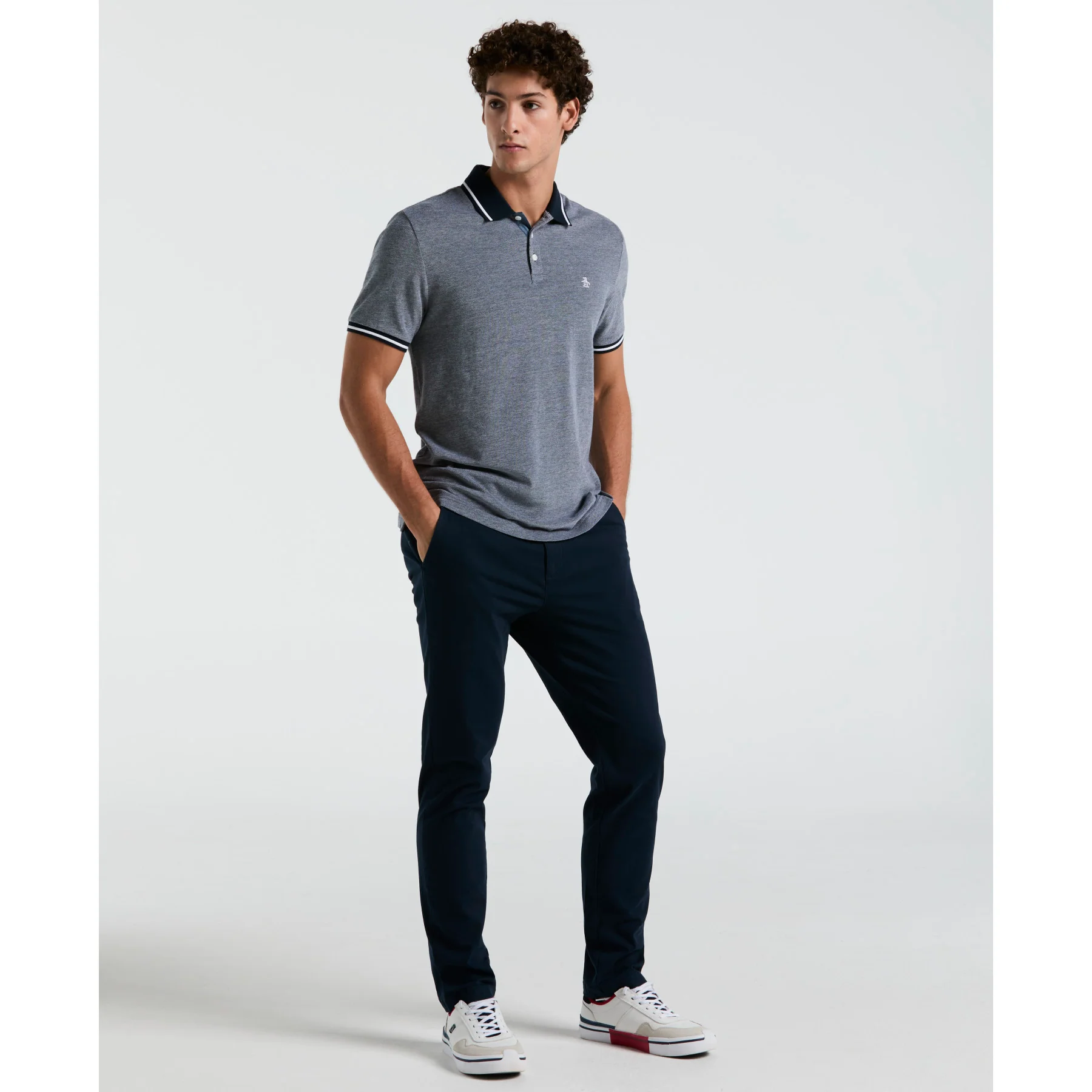 Birdseye Pique Tipped Polo Shirt In Dark Sapphire - Image 4