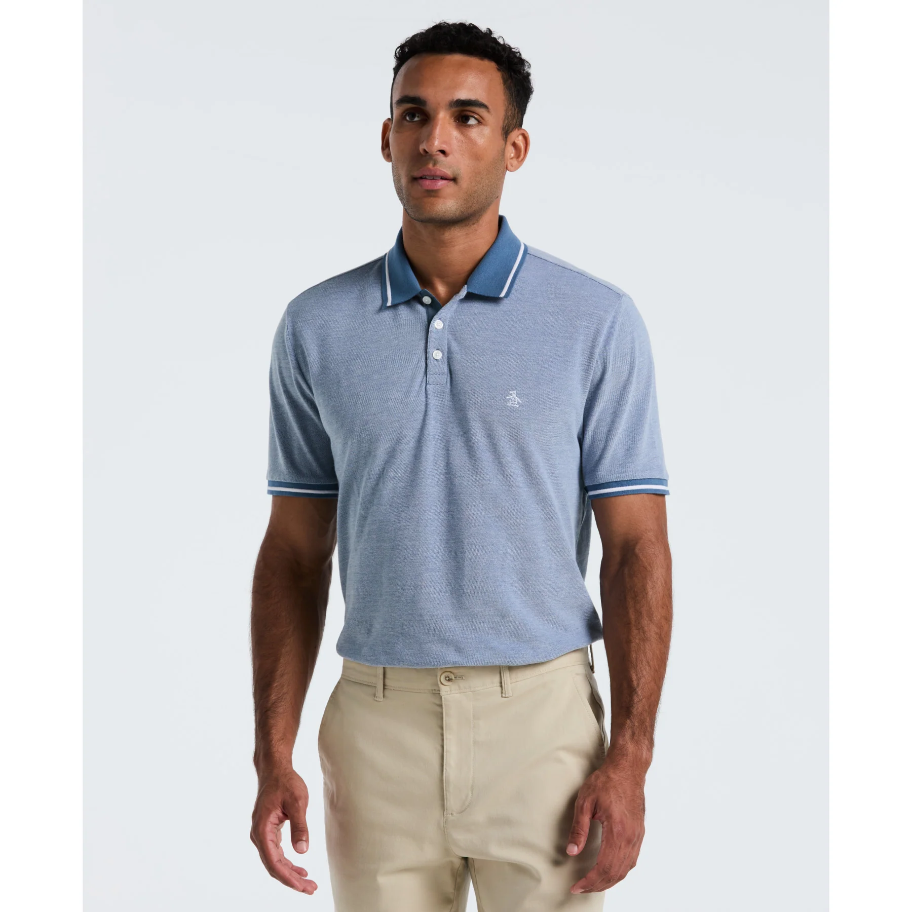 Birdseye Pique Tipped Polo Shirt In Copen Blue