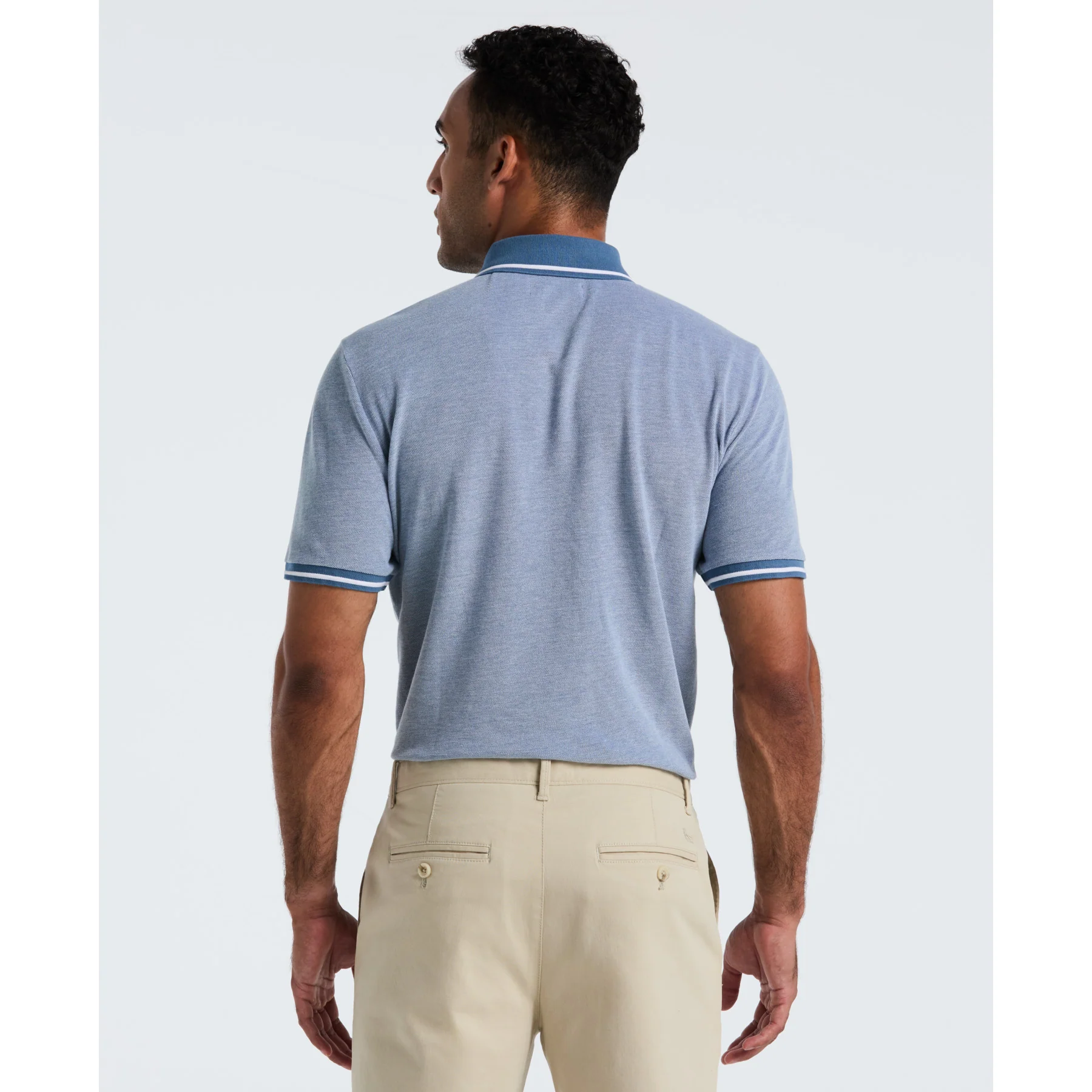 Birdseye Pique Tipped Polo Shirt In Copen Blue - Image 2