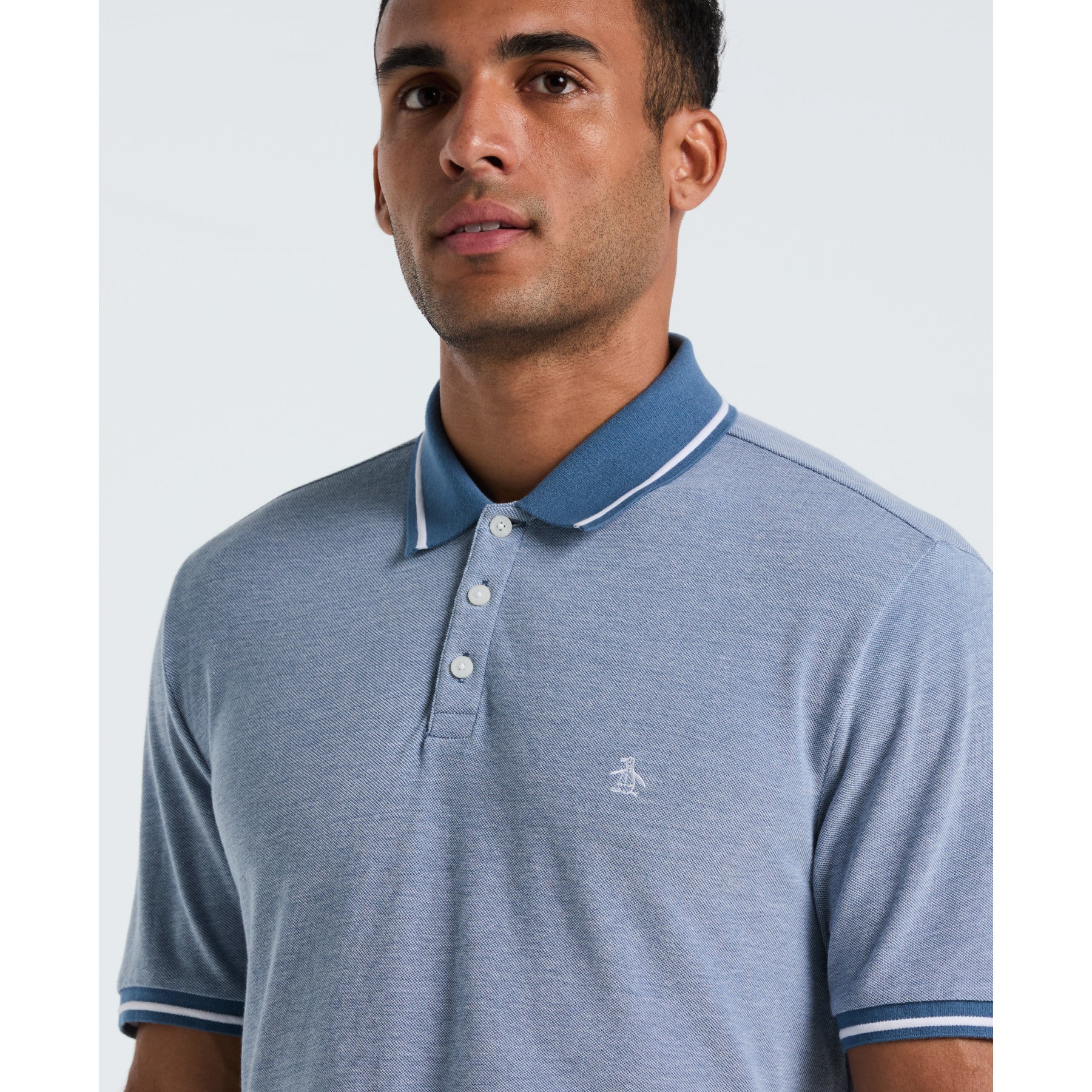 Birdseye Pique Tipped Polo Shirt In Copen Blue - Image 3