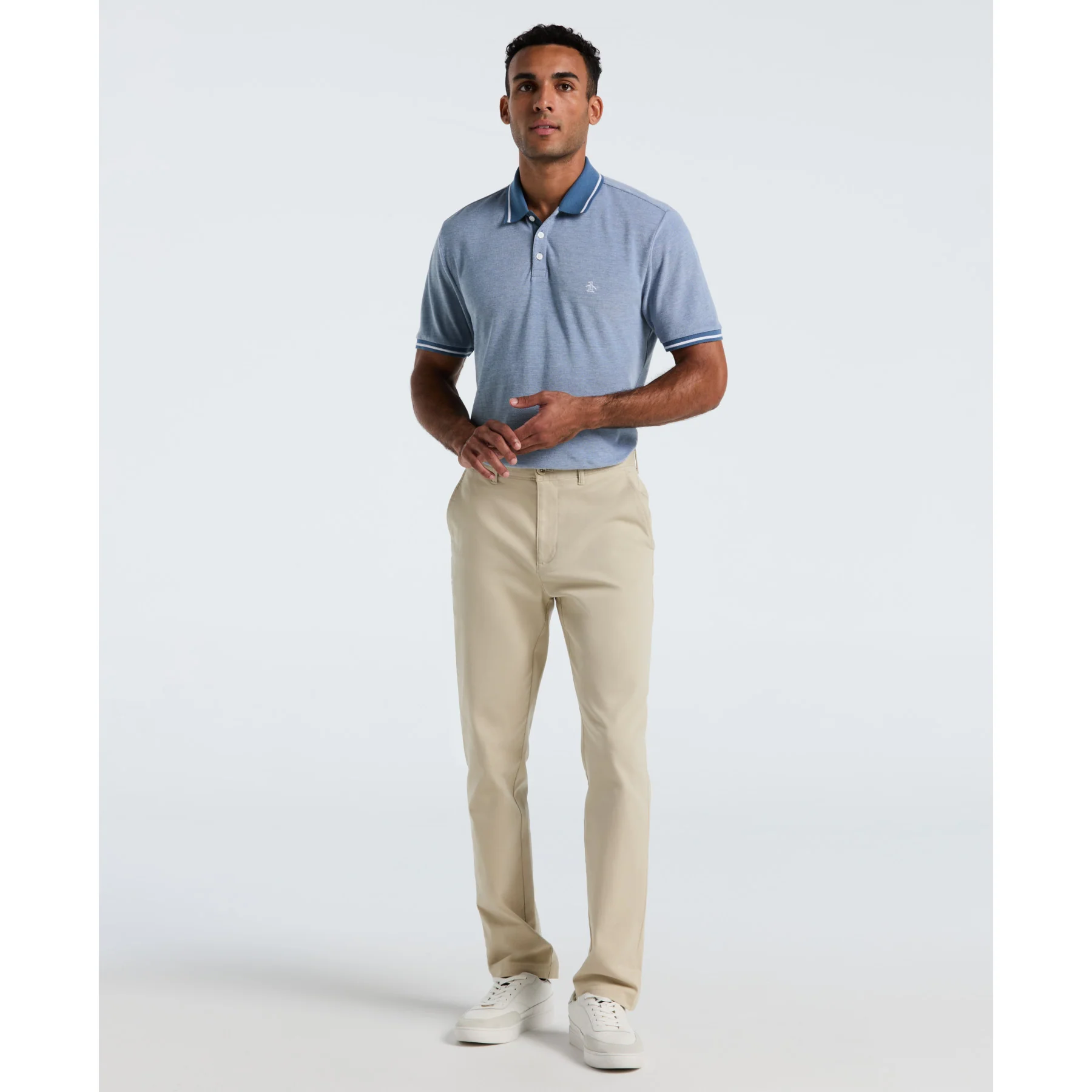 Birdseye Pique Tipped Polo Shirt In Copen Blue - Image 4