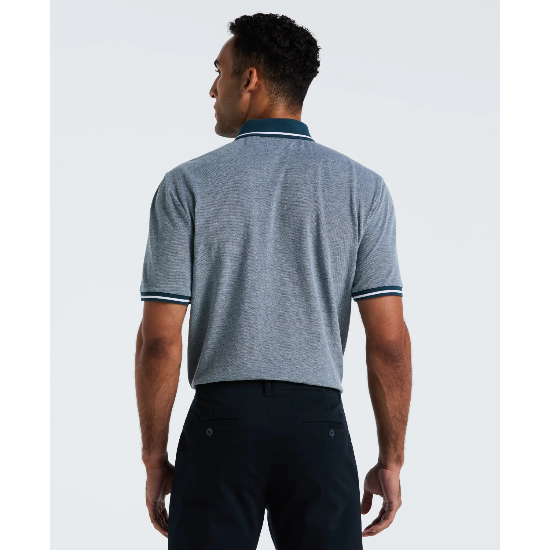 Birdseye Pique Tipped Polo Shirt In Reflecting Pond - Image 2