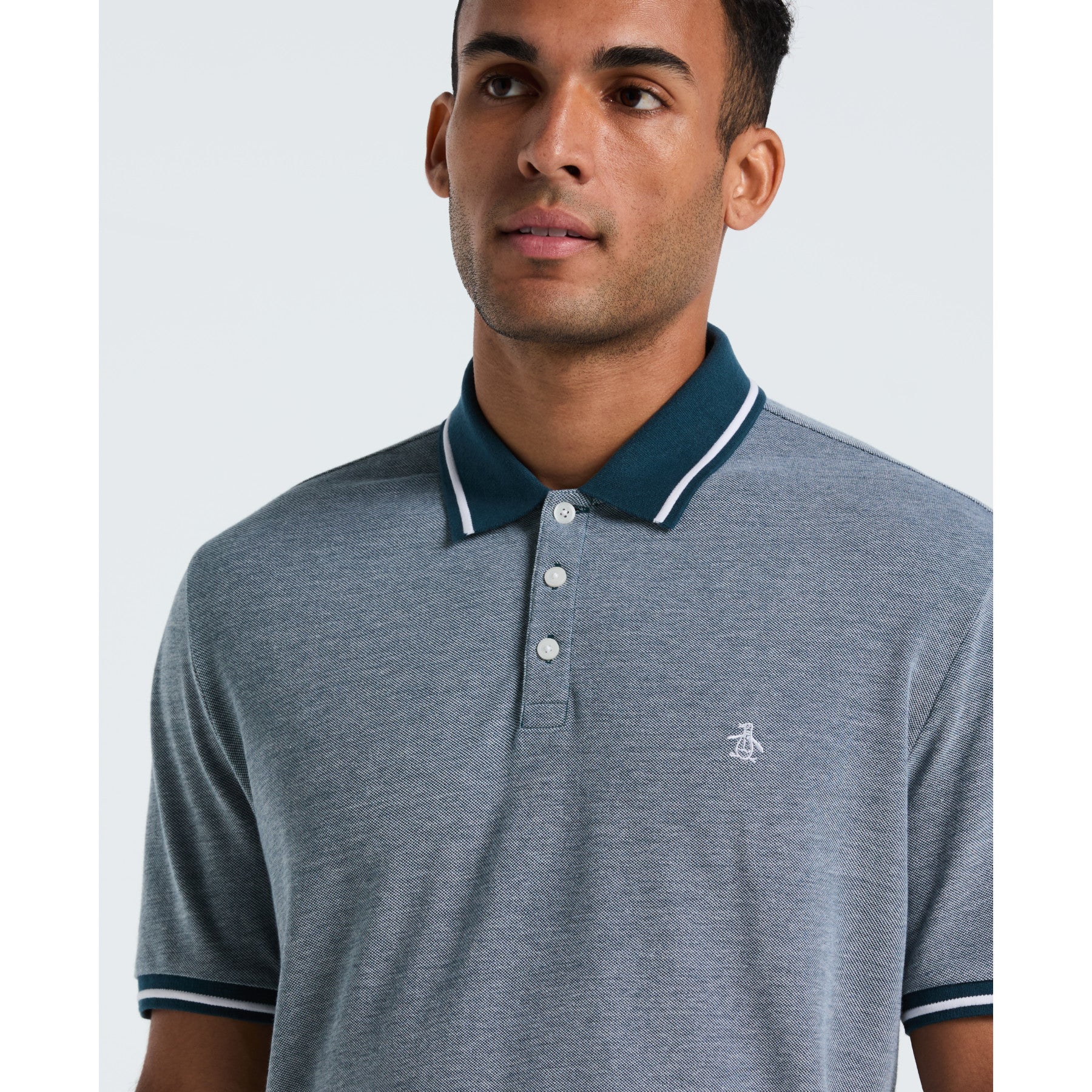 Birdseye Pique Tipped Polo Shirt In Reflecting Pond - Image 3