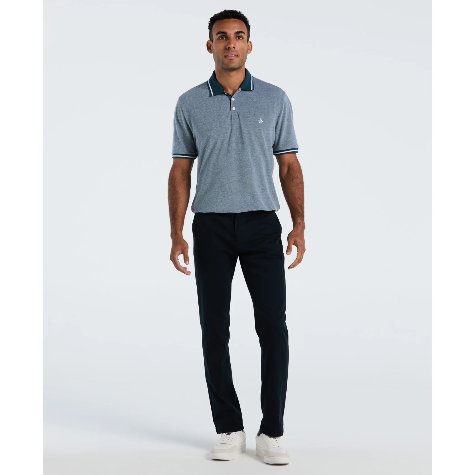 Birdseye Pique Tipped Polo Shirt In Reflecting Pond - Image 4