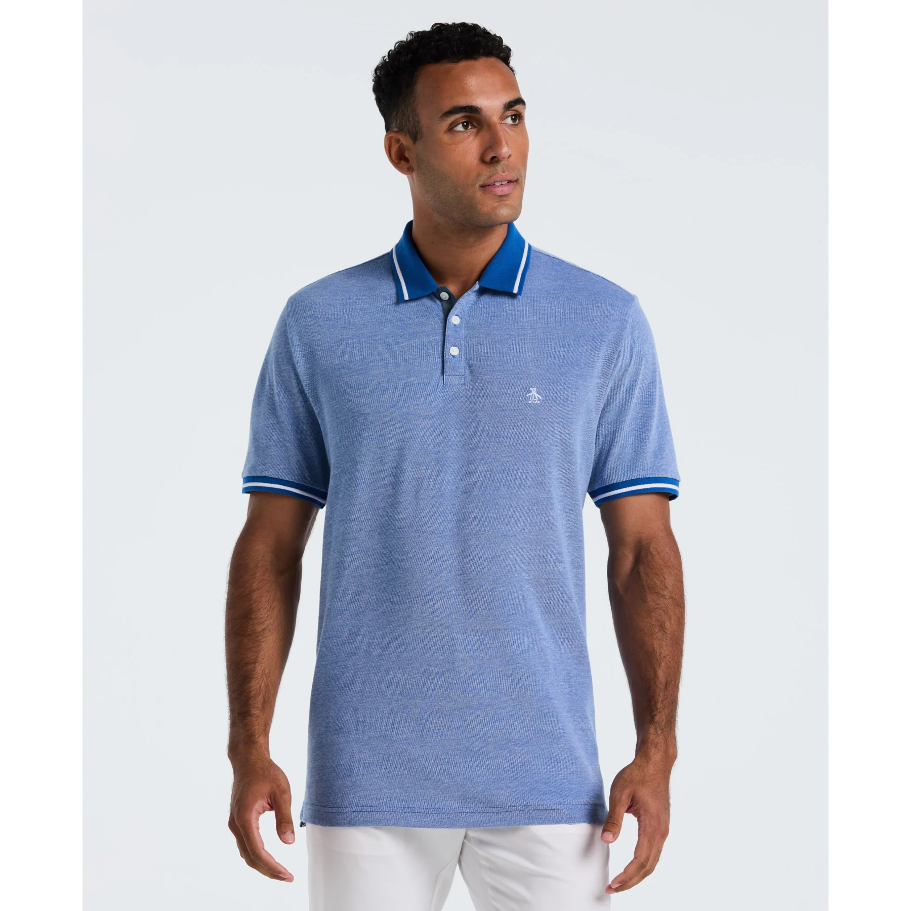 Birdseye Pique Tipped Polo Shirt In Classic Blue