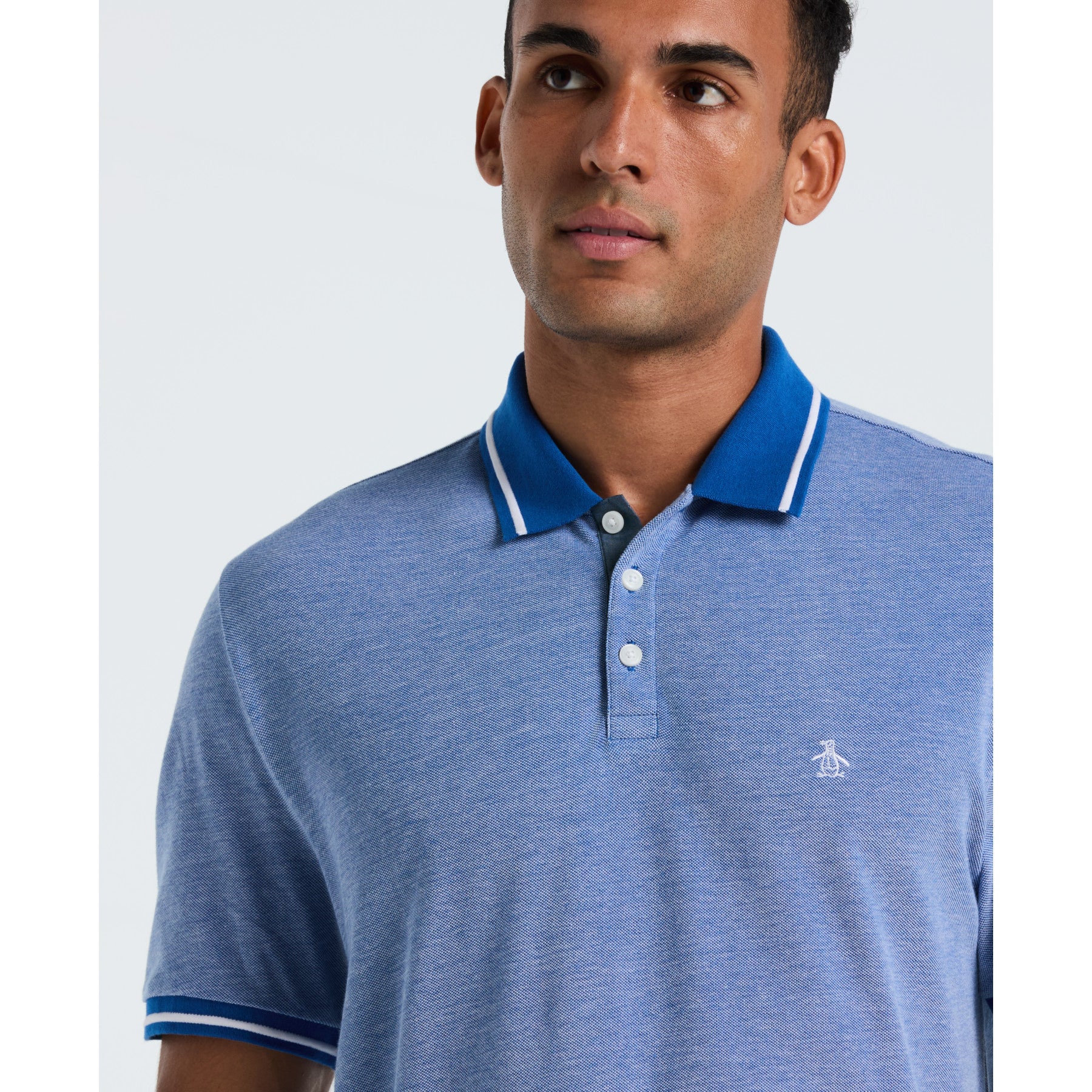 Birdseye Pique Tipped Polo Shirt In Classic Blue - Image 3