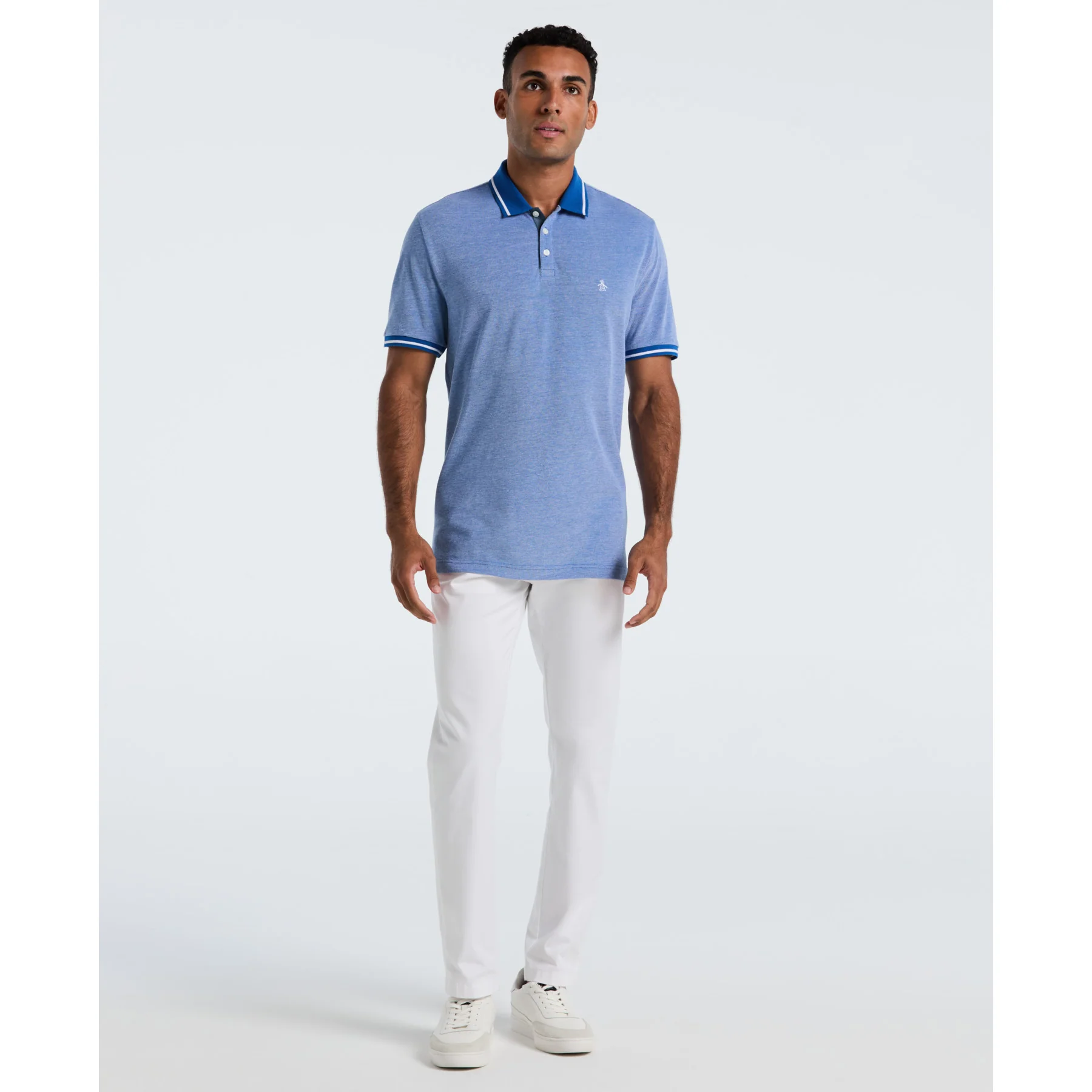 Birdseye Pique Tipped Polo Shirt In Classic Blue - Image 4