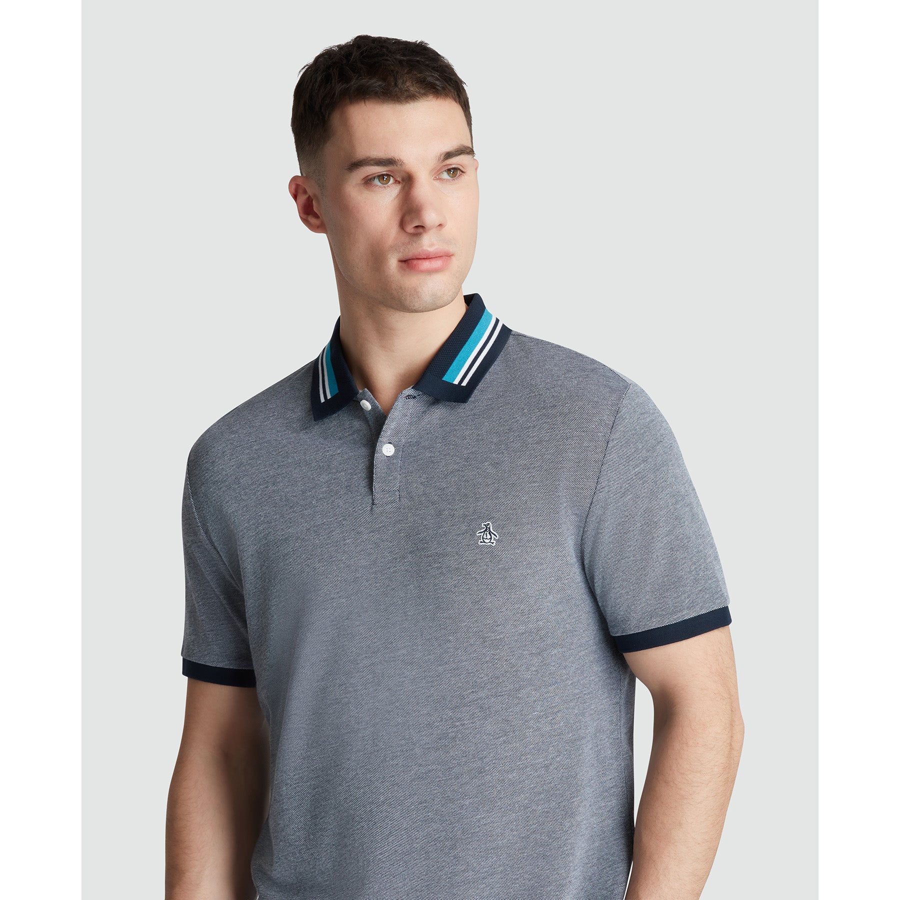 Birdseye Tipped Polo Shirt In Dark Sapphire - Image 3