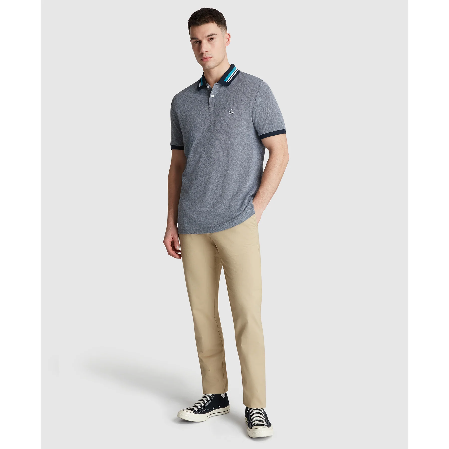 Birdseye Tipped Polo Shirt In Dark Sapphire - Image 4