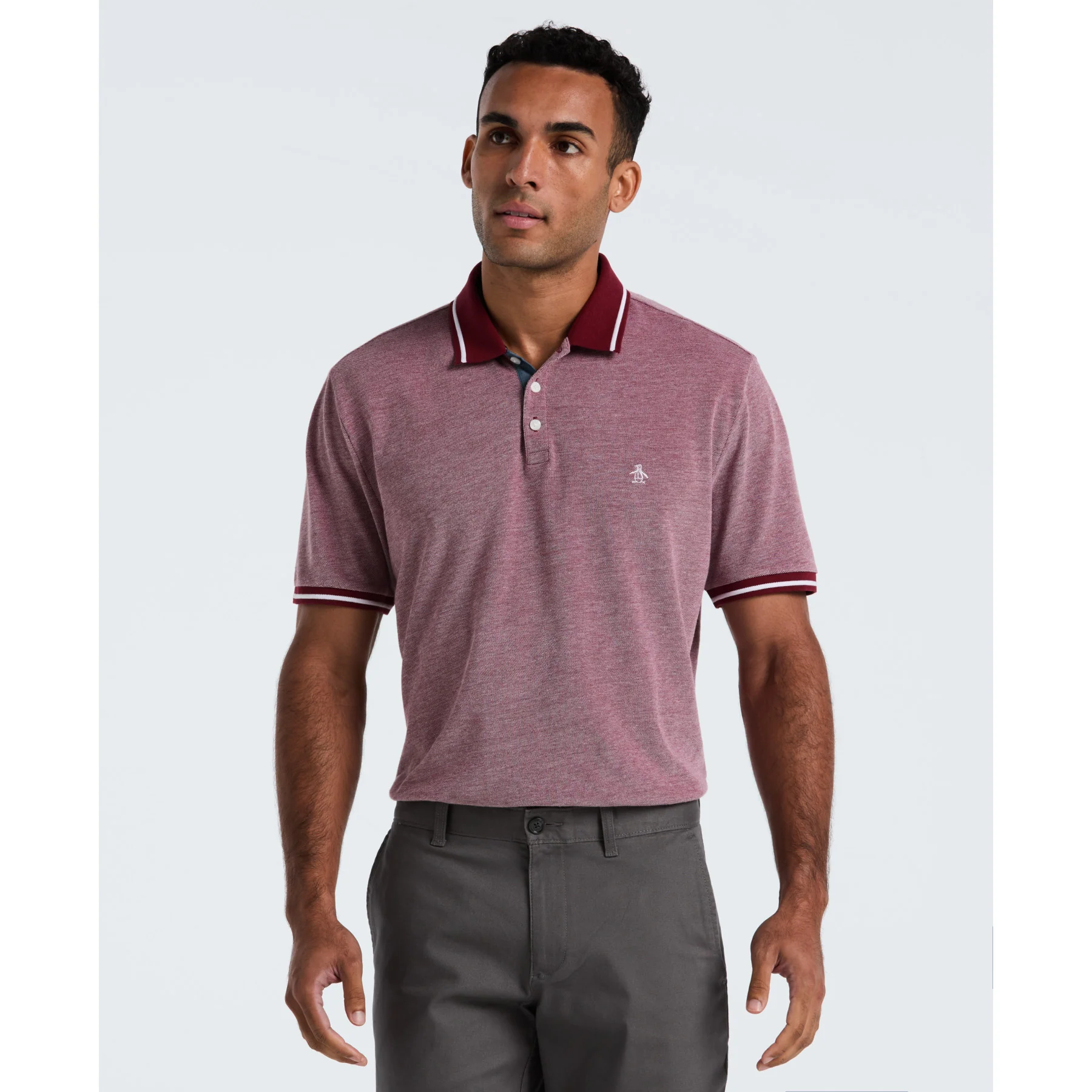 Birdseye Pique Tipped Polo Shirt In Cabernet