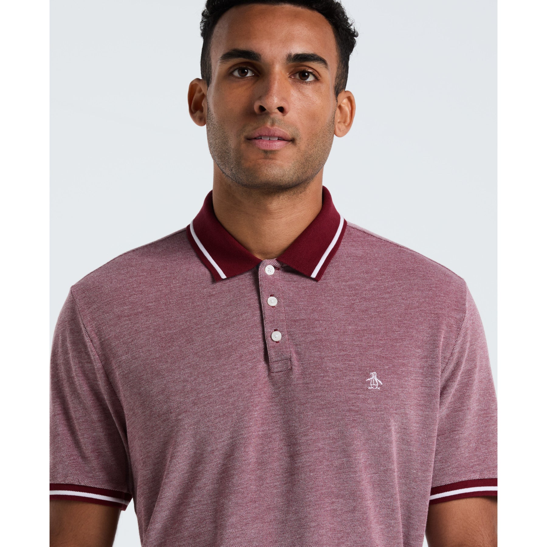 Birdseye Pique Tipped Polo Shirt In Cabernet - Image 3